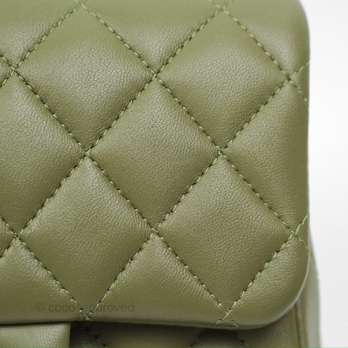 Chanel Mini Square Quilted Olive Green Lambskin Silver Hardware