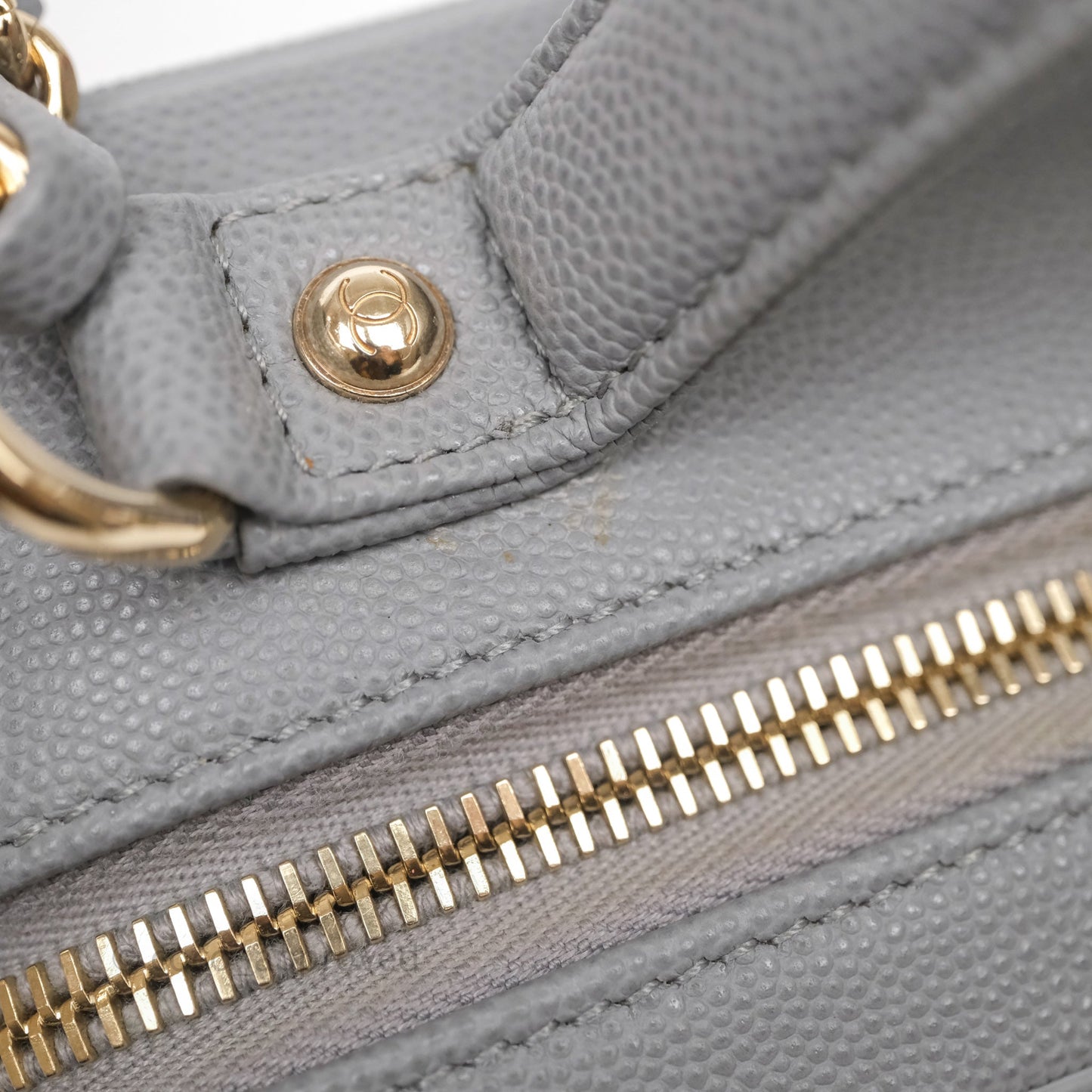Chanel Medium CC Filigree Vanity Case Quilted Grey Caviar Gold Hardware