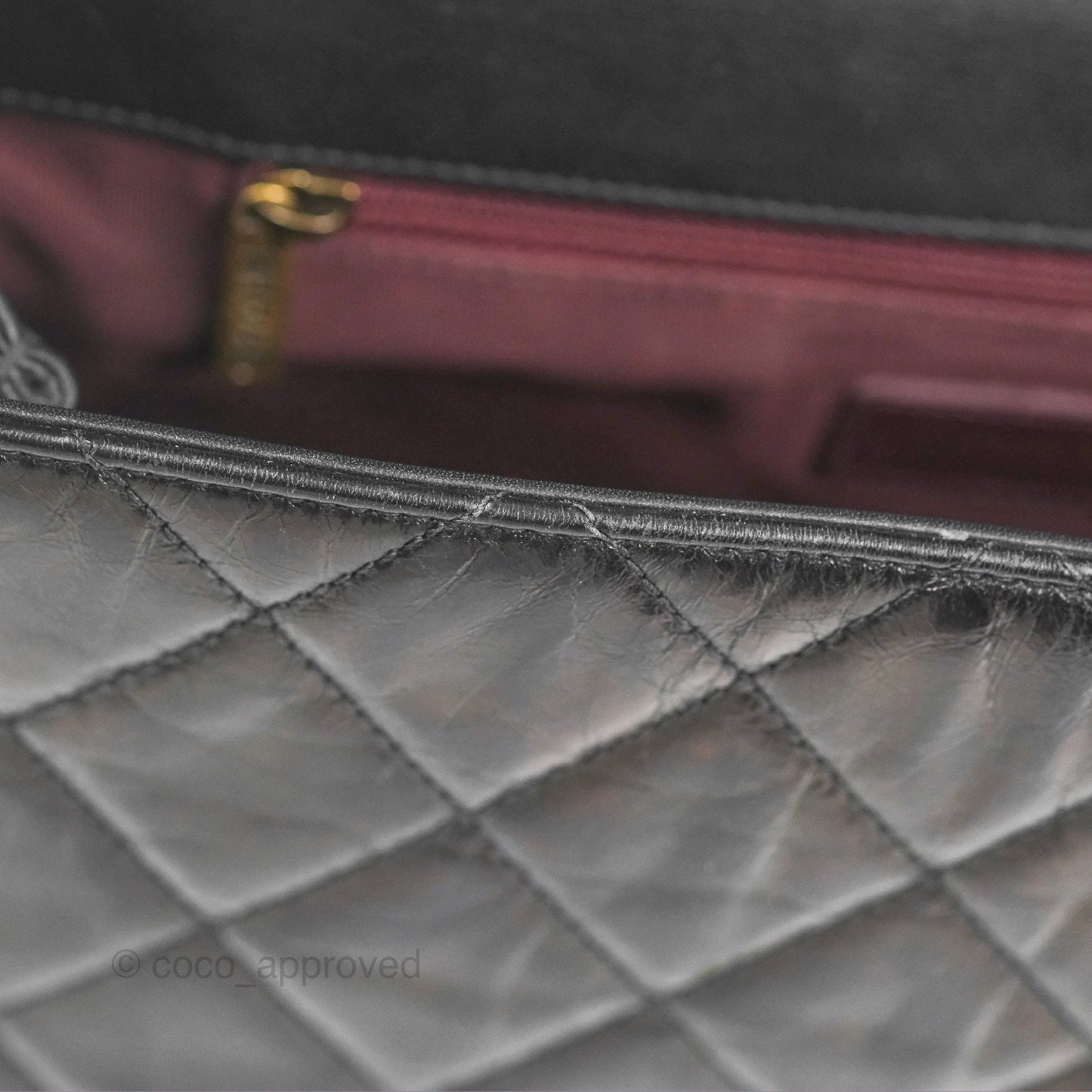 Chanel Gold Bar Top Handle Shoulder Bag Black Glazed Aged Calfskin Aged Gold Hardware