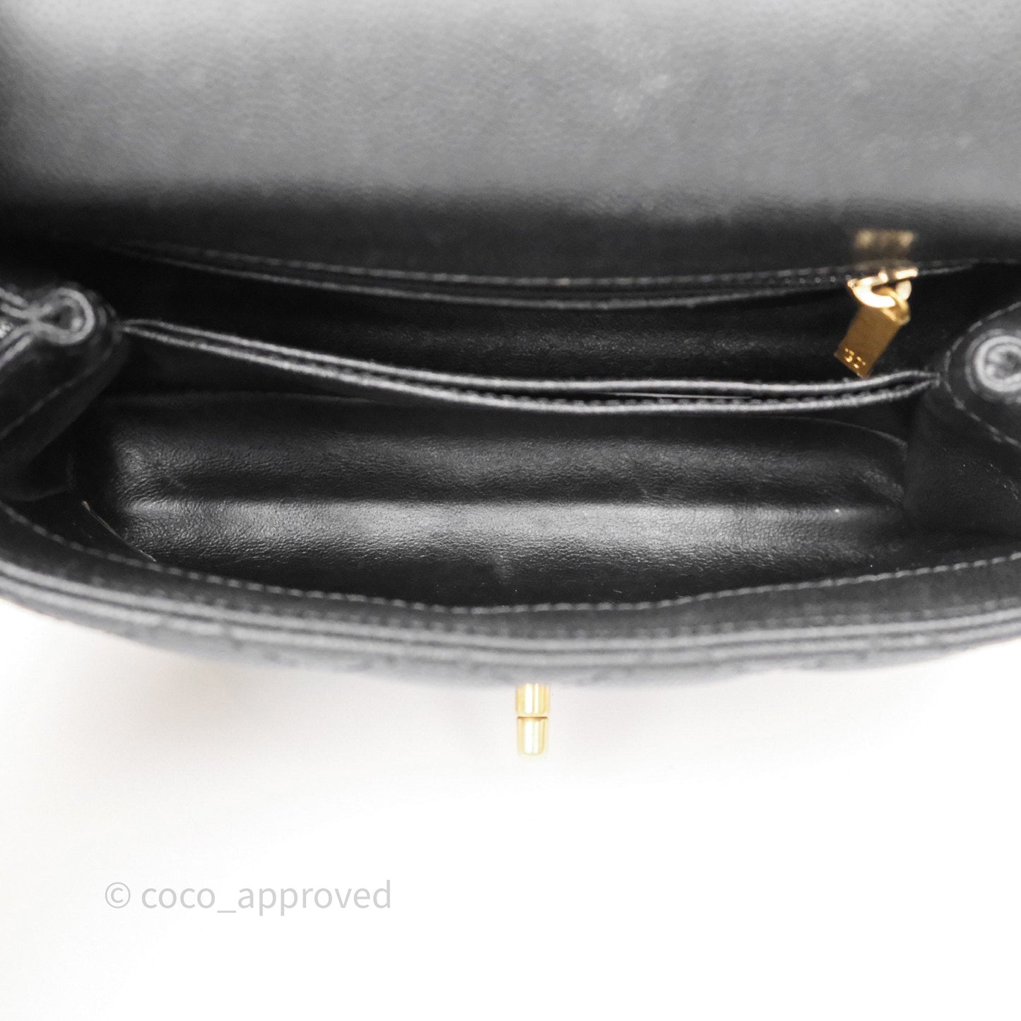 Chanel Small Coco Handle Black Caviar Gold Hardware Lizard Embossed Handle