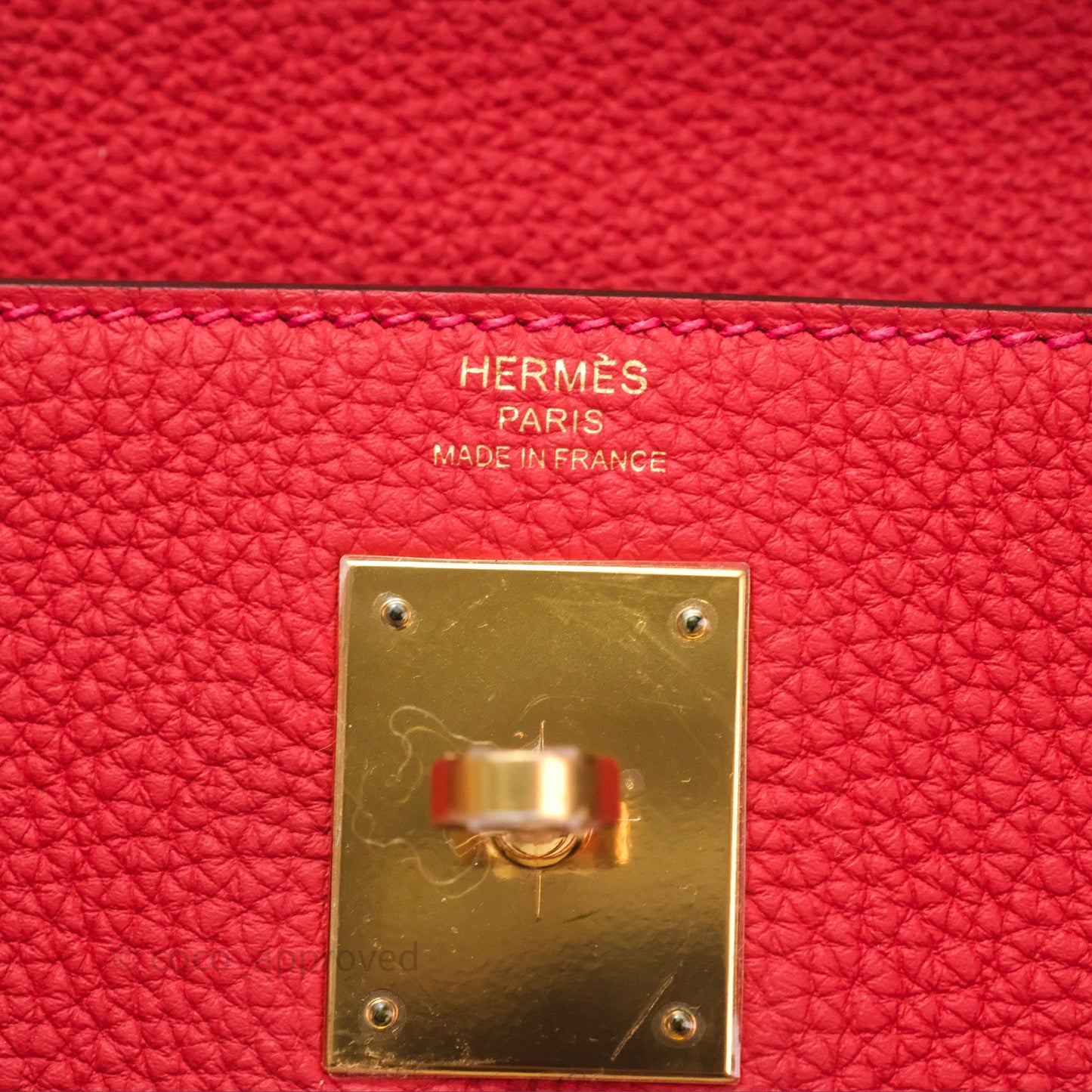 Hermès Kelly 28 Retourne Geranium D5 Togo Gold Hardware