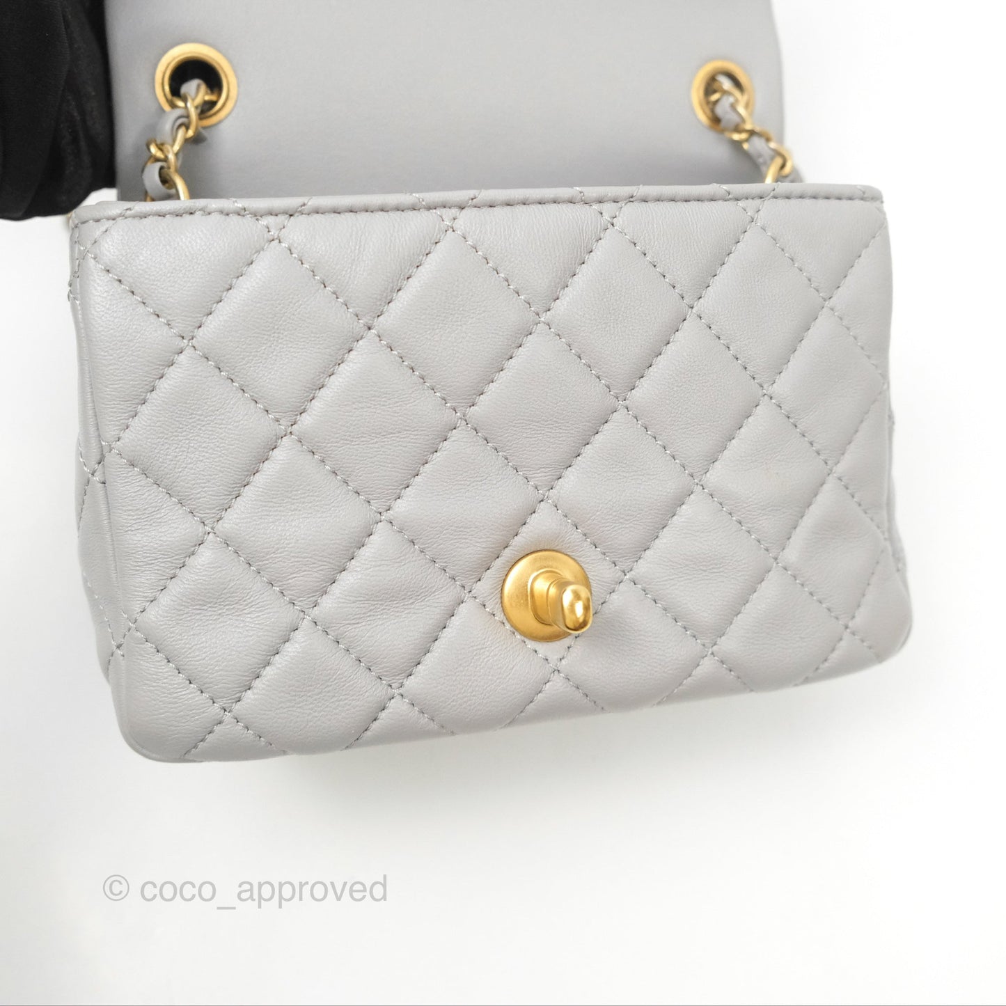 Chanel Pearl Crush Mini Square Quilted Light Grey Lambskin Aged Gold Hardware