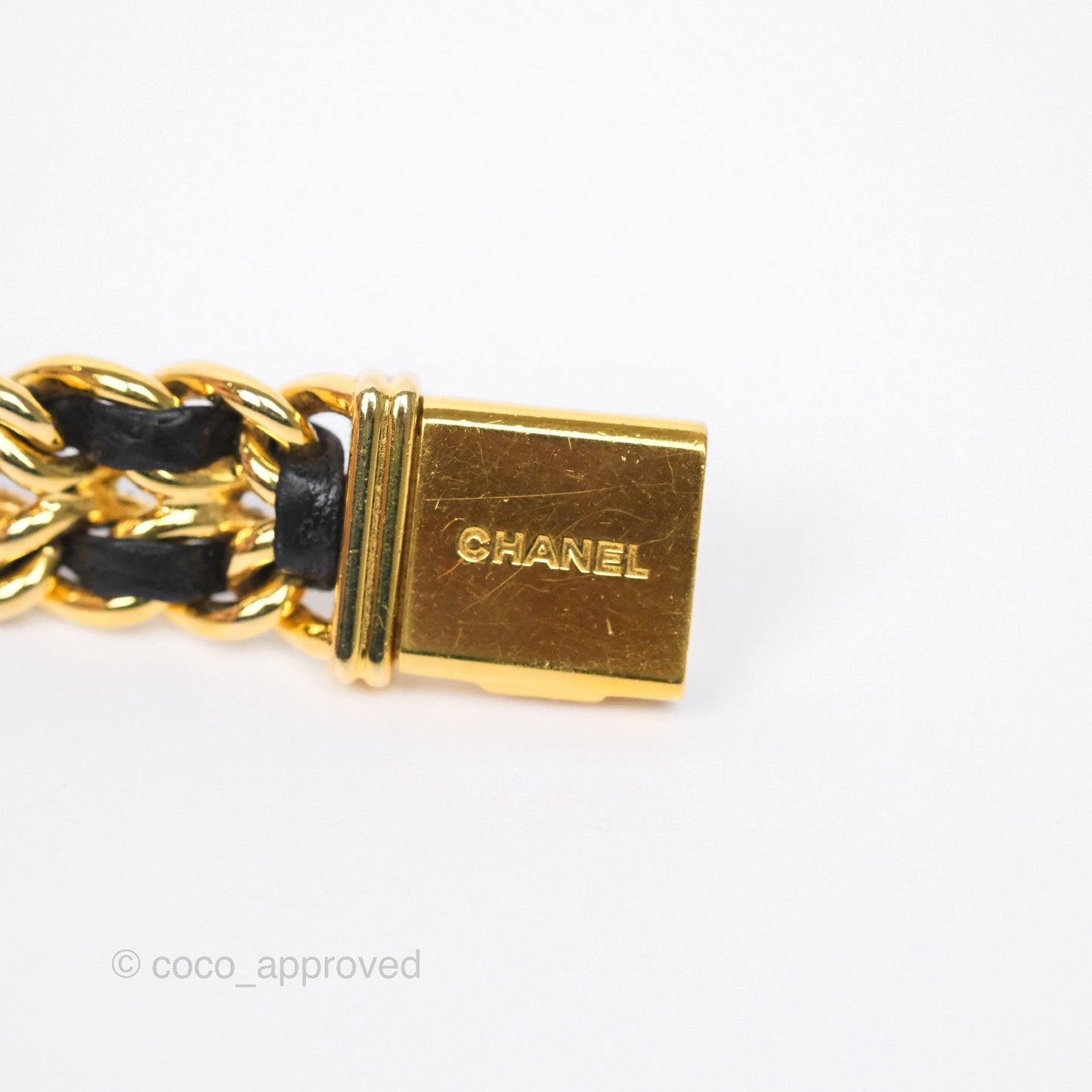 Chanel Vintage Première Watch Black Leather Gold Plated Size L