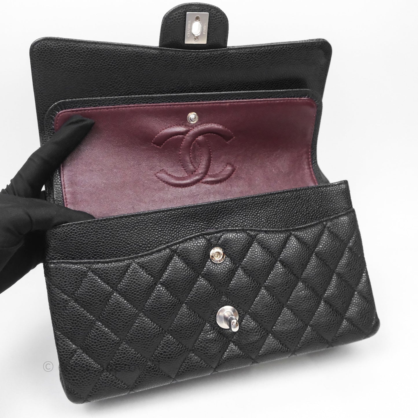Chanel Classic M/L Medium Flap Quilted Black Caviar Silver Hardware