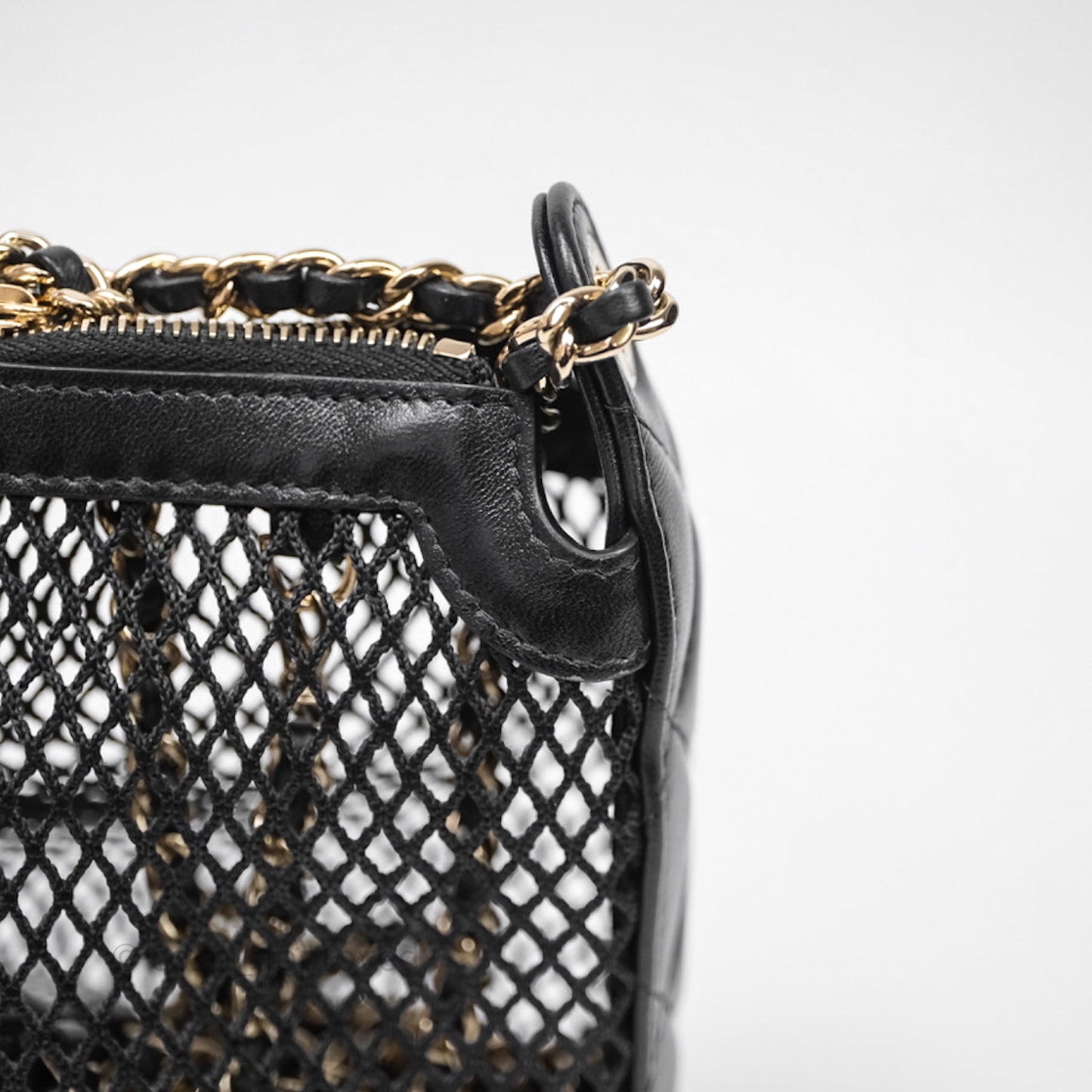 Chanel Mesh Clutch With Chain Black Shiny Lambskin Gold Hardware