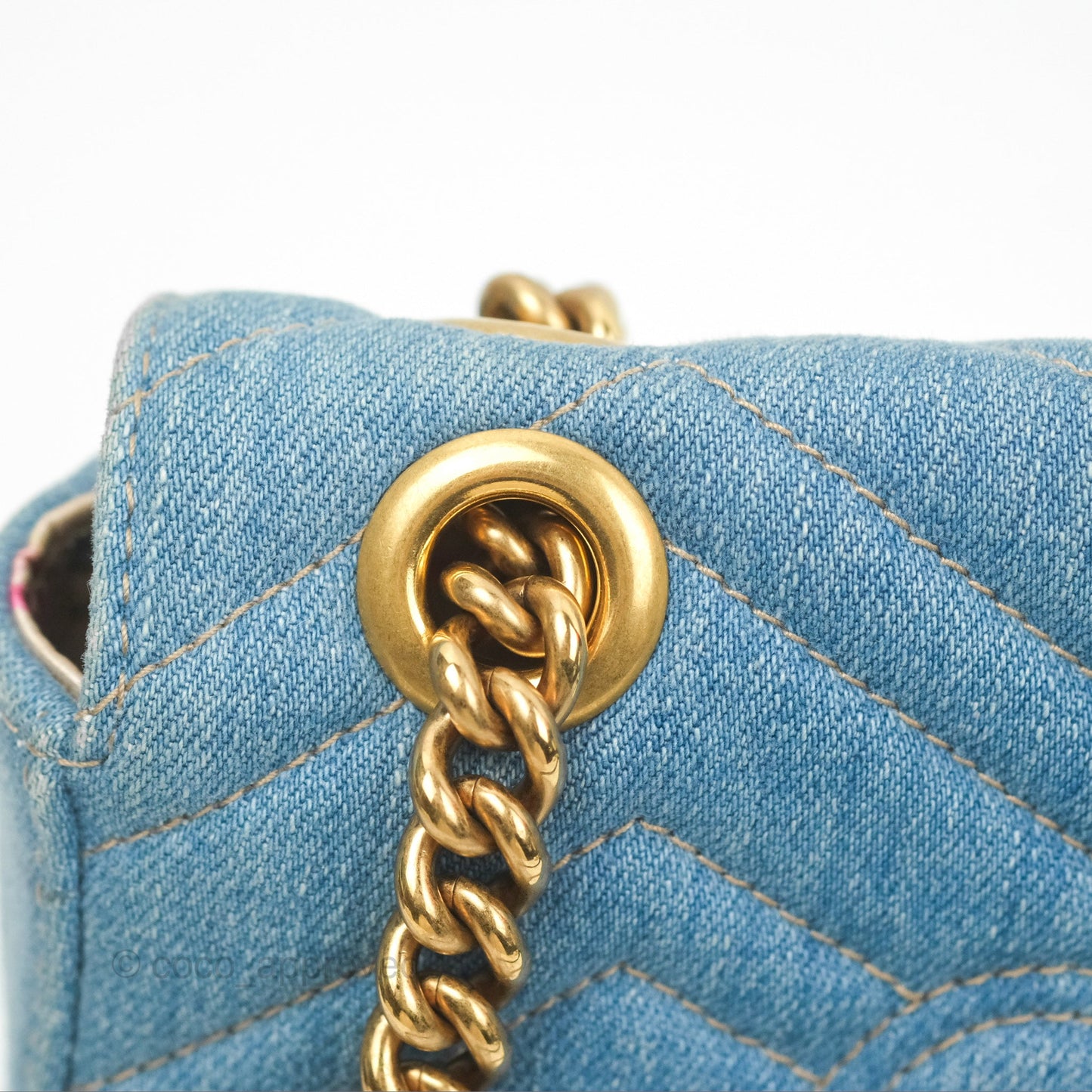 Gucci Mini Marmont Denim Pearl Gold Hardware