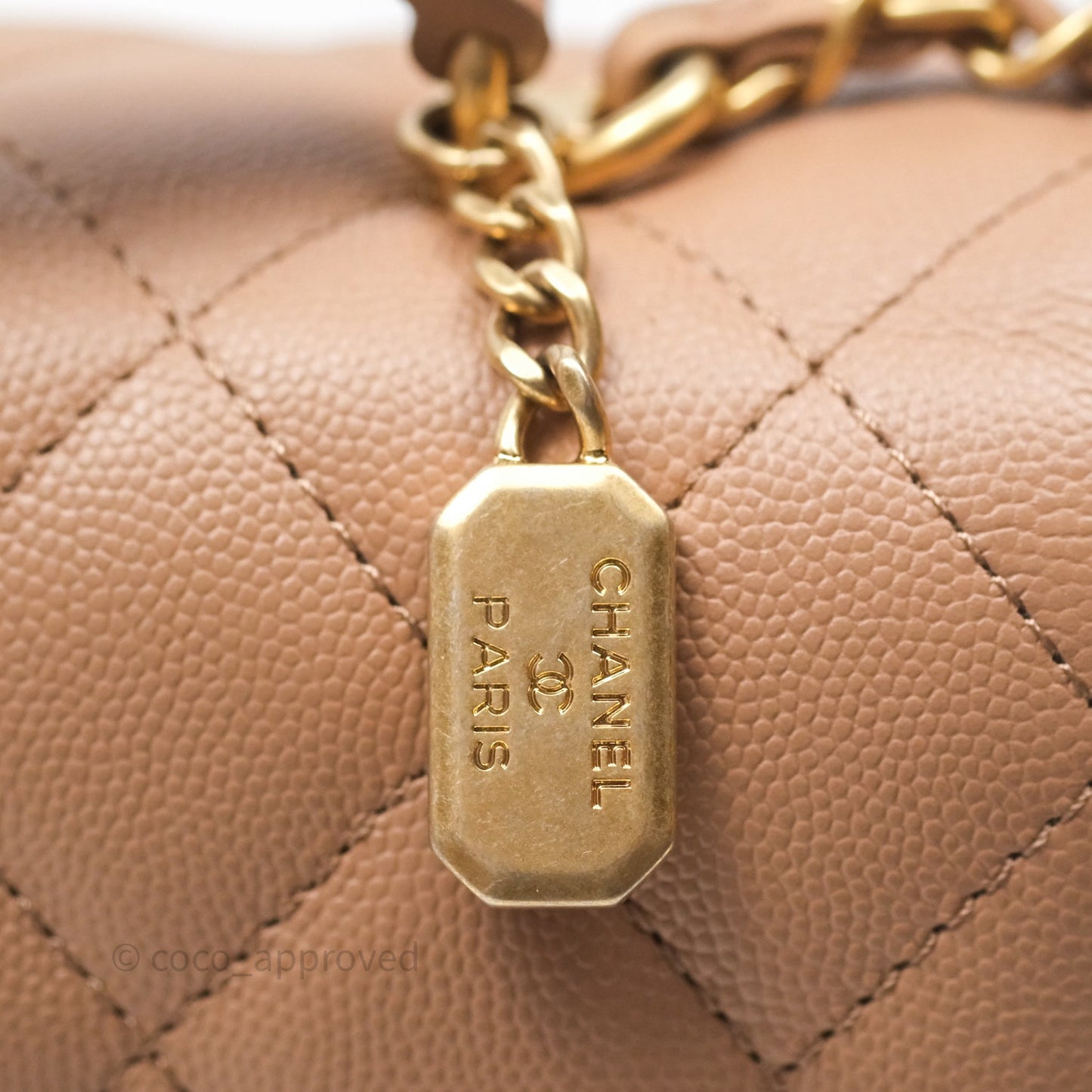 Chanel Quilted Accordion Flap Bag with Handle Beige Caviar Aged Gold Hardware 23B