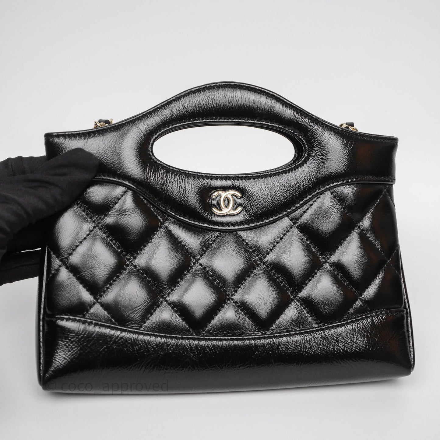 Chanel Nano 31 Black Shiny Lambskin Gold Hardware
