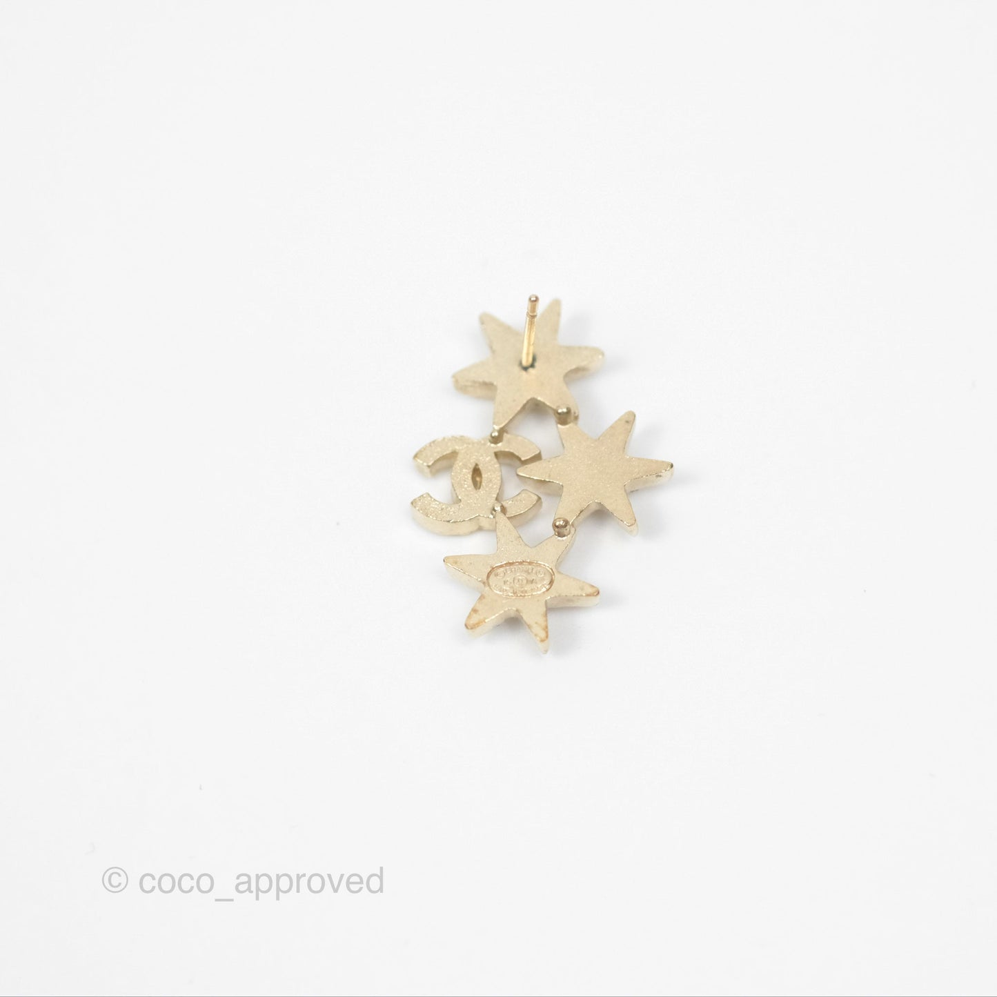 Chanel Crystal CC Star Earrings Gold Tone 15A