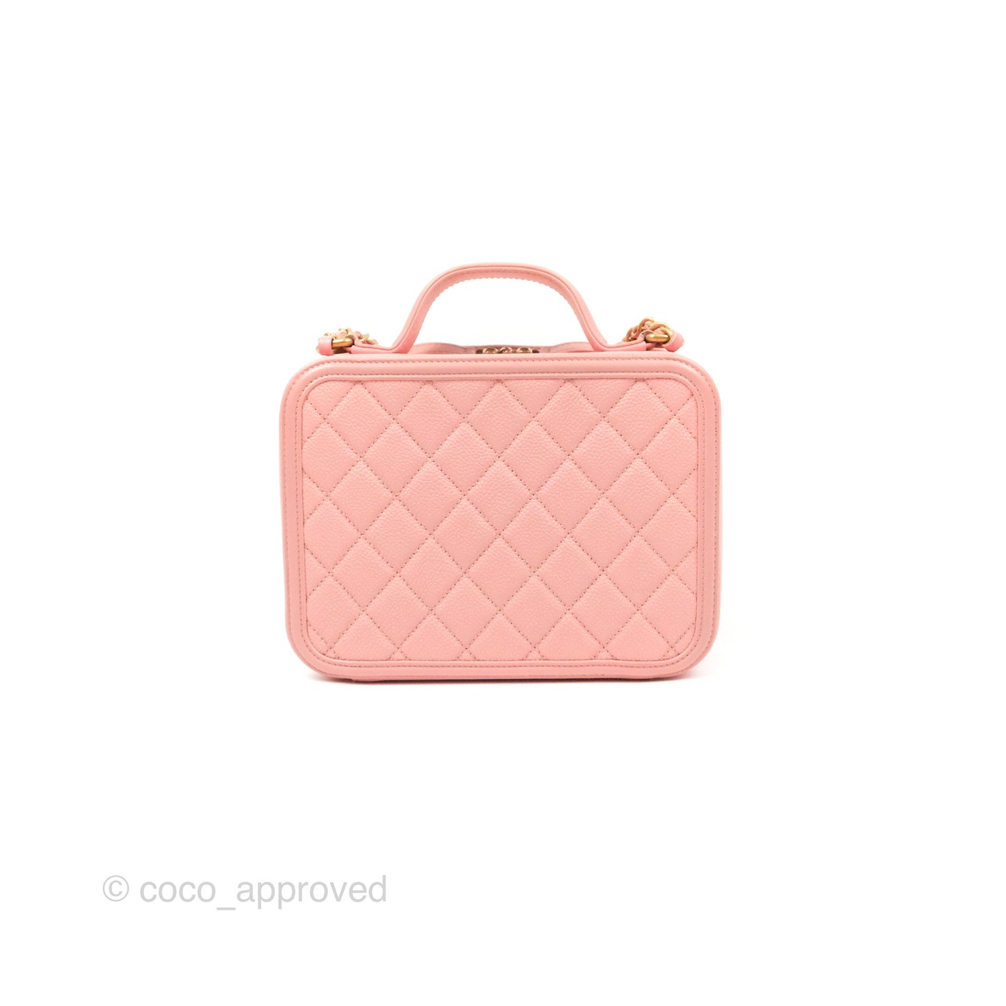 Chanel Quilted Medium CC Filigree Vanity Case Pink Caviar Gold Hardware