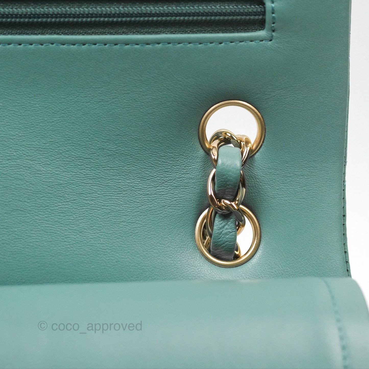 Chanel Small Quilted Classic Flap Dark Tiffany Green Lambskin Gold Hardware