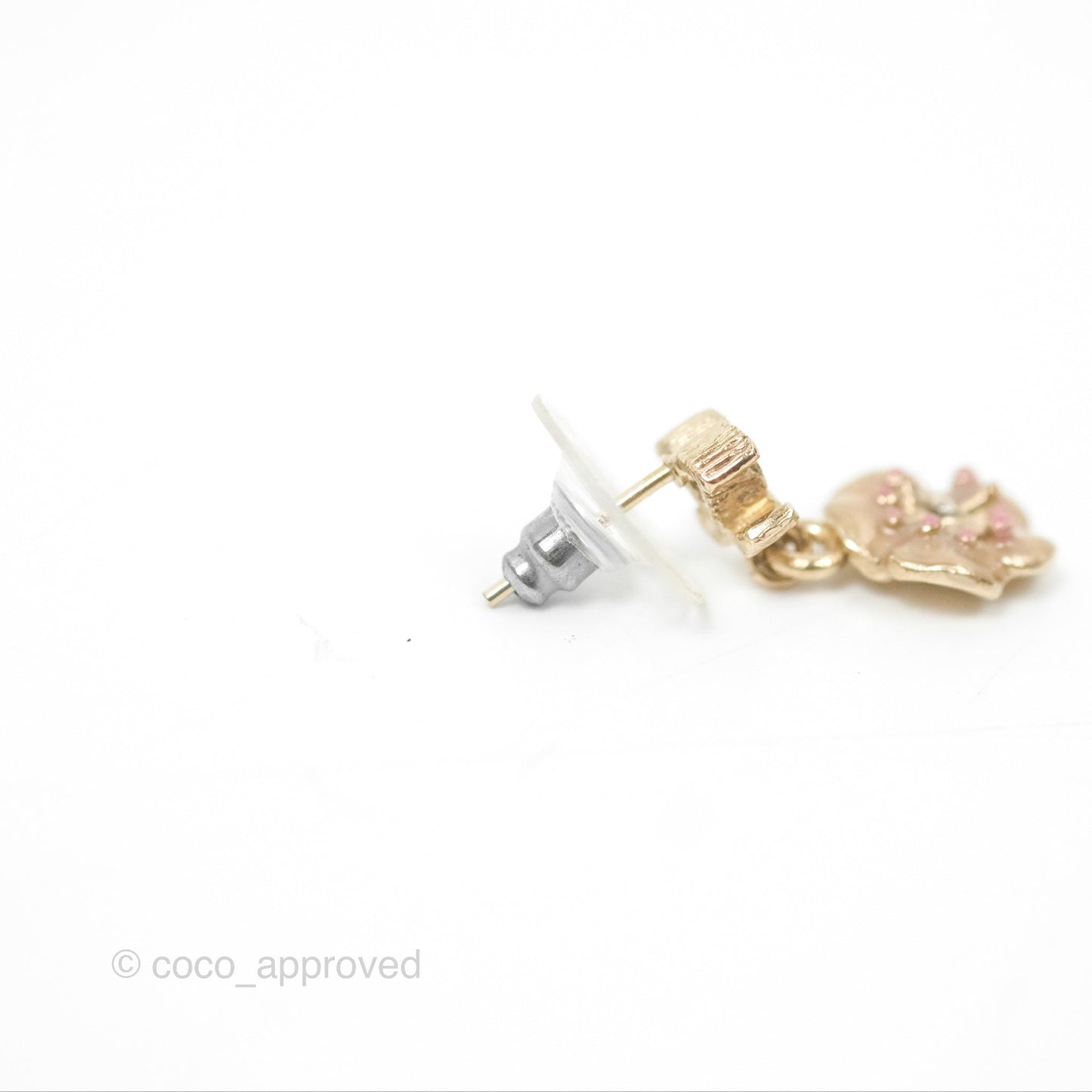 Chanel CC Camellia Drop Earrings Gold Tone 13C