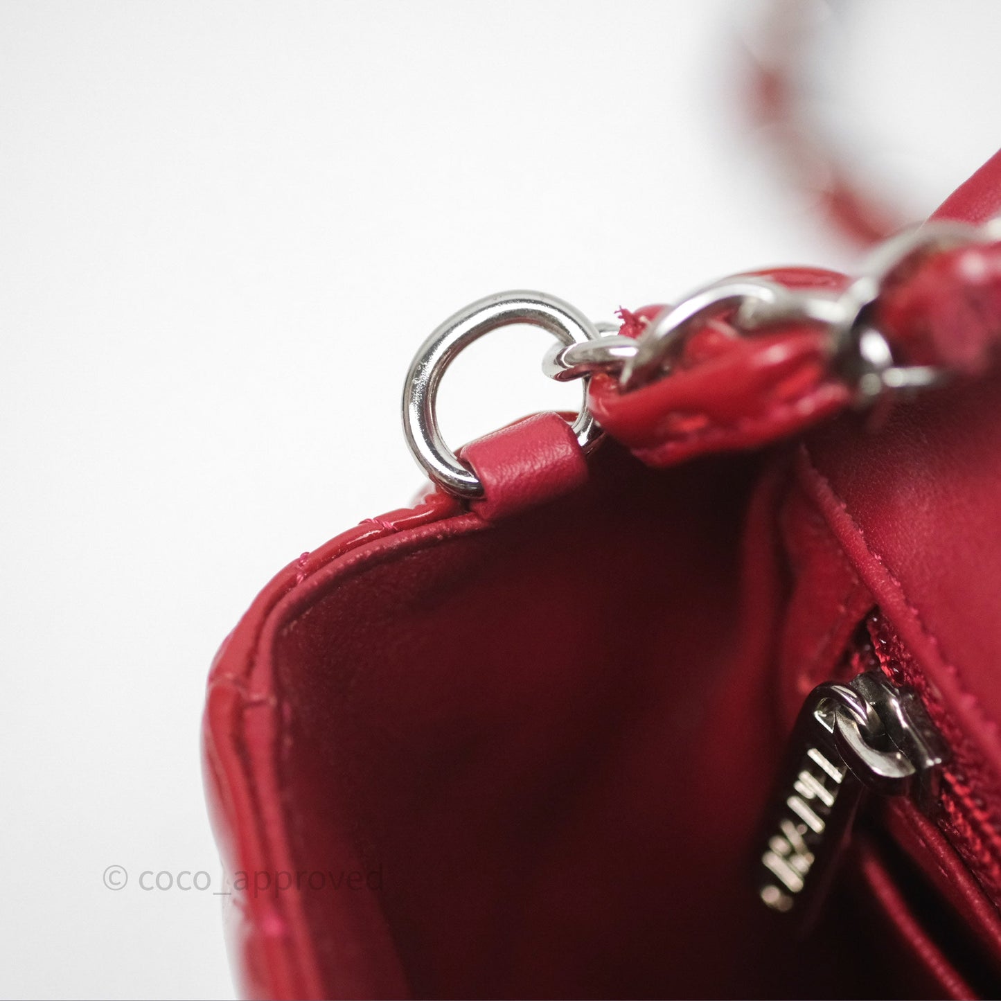 Chanel Quilted Mini Rectangular Flap Red Patent Silver Hardware