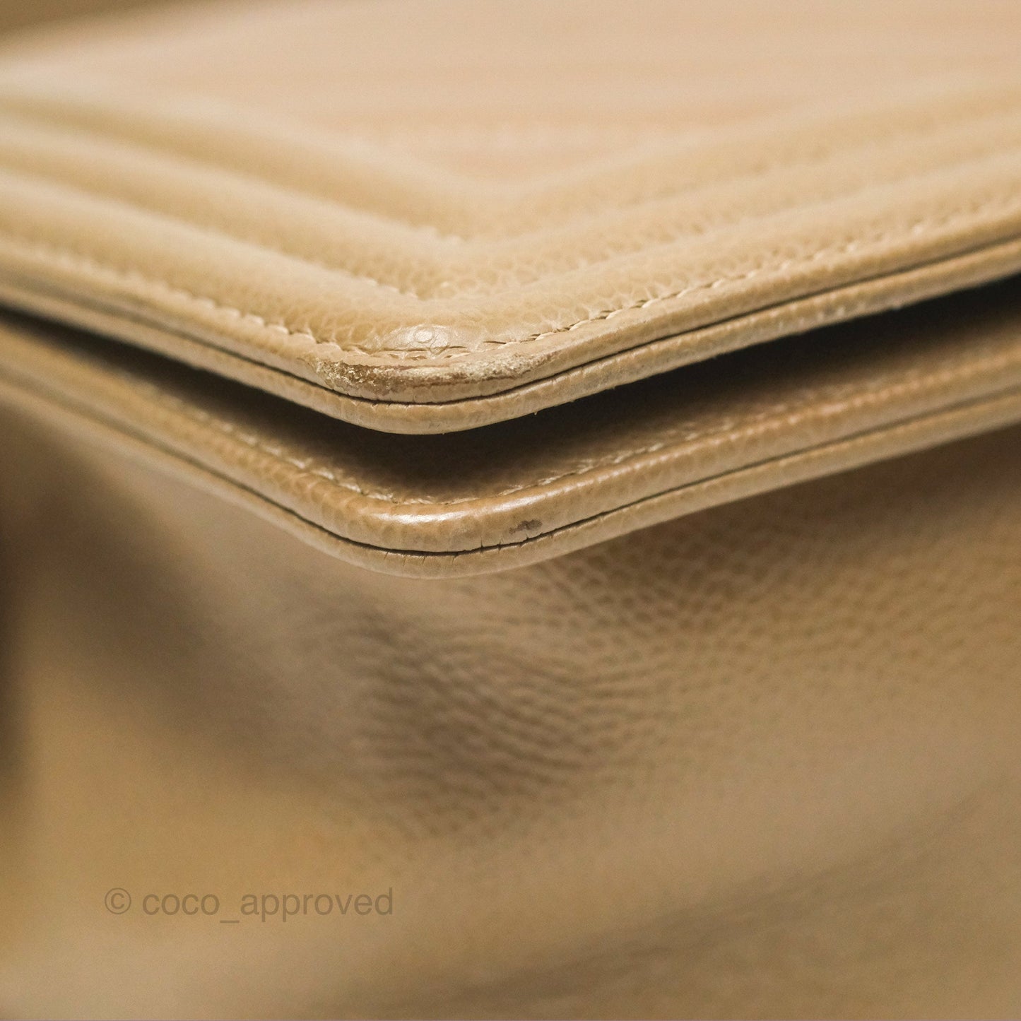Chanel Medium Boy Chevron Beige Caviar Aged Gold Hardware