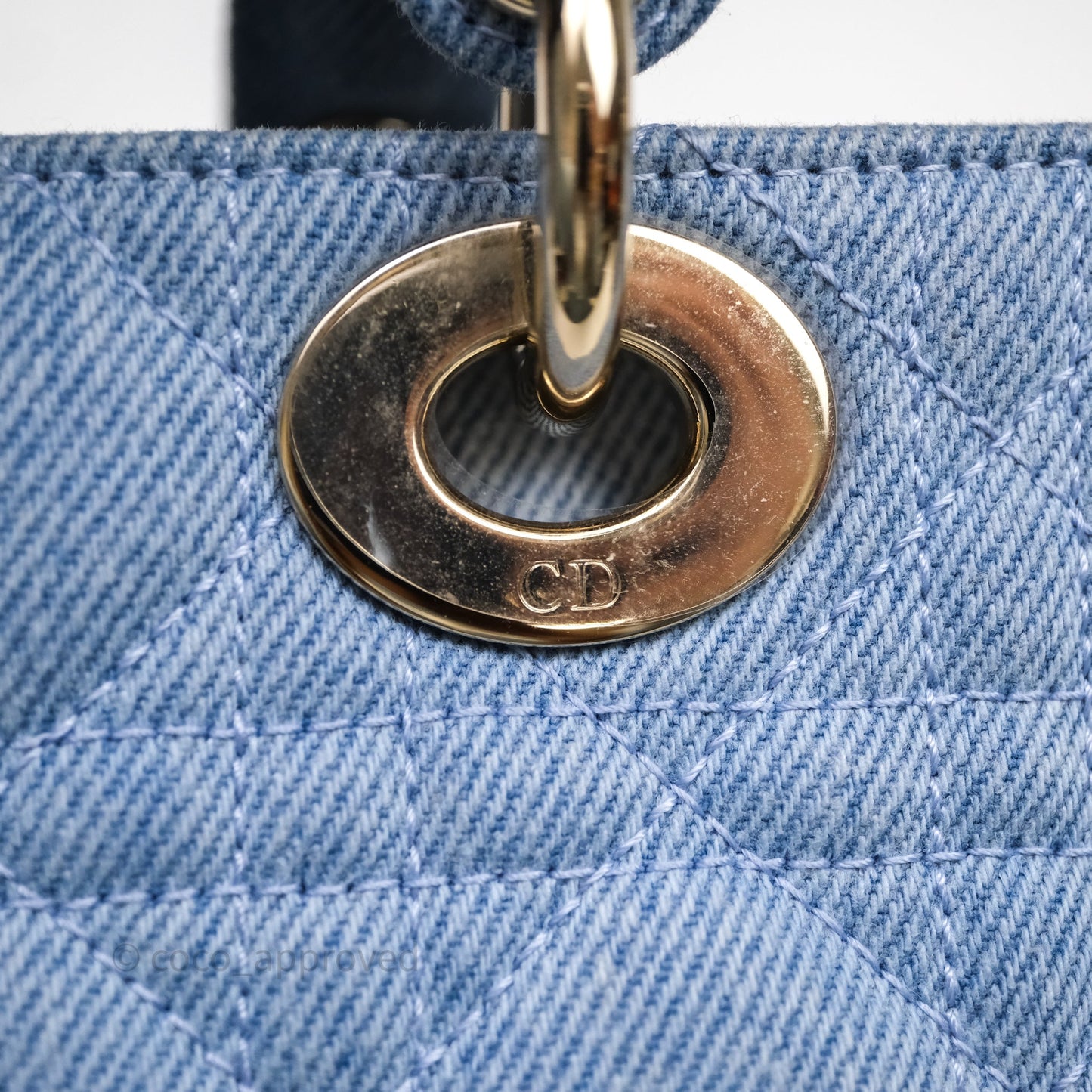 Christian Dior Small Lady D-Joy Bag Washed Blue Denim Cannage Gold Hardware