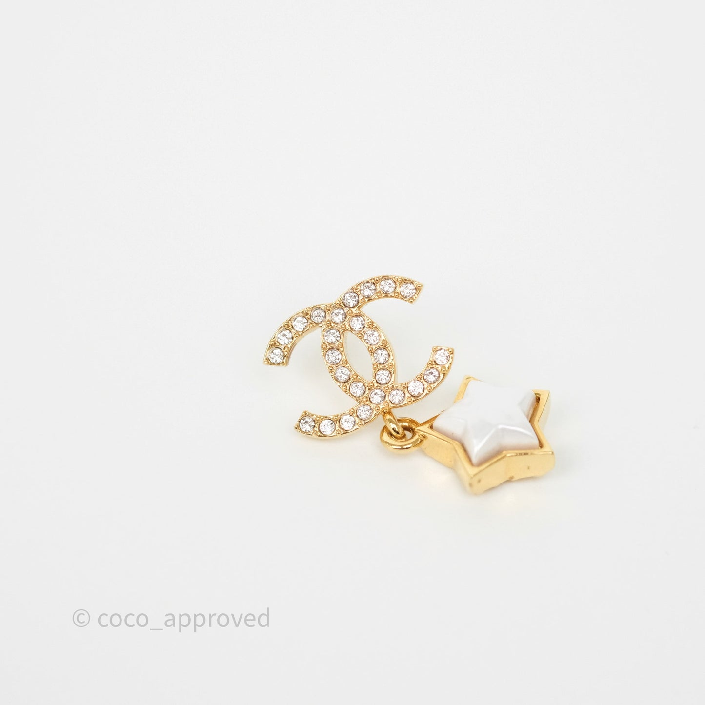 Chanel Crystal CC Star Drop Earrings Gold Tone 24C