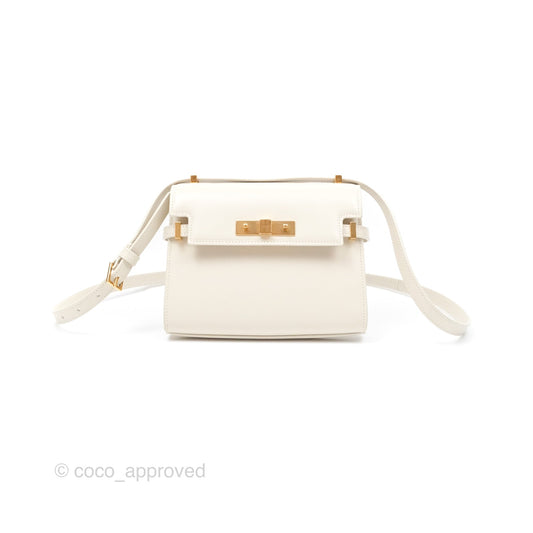 Saint Laurent Mini Manhattan Box Calfskin Blanc Vintage Gold Hardware