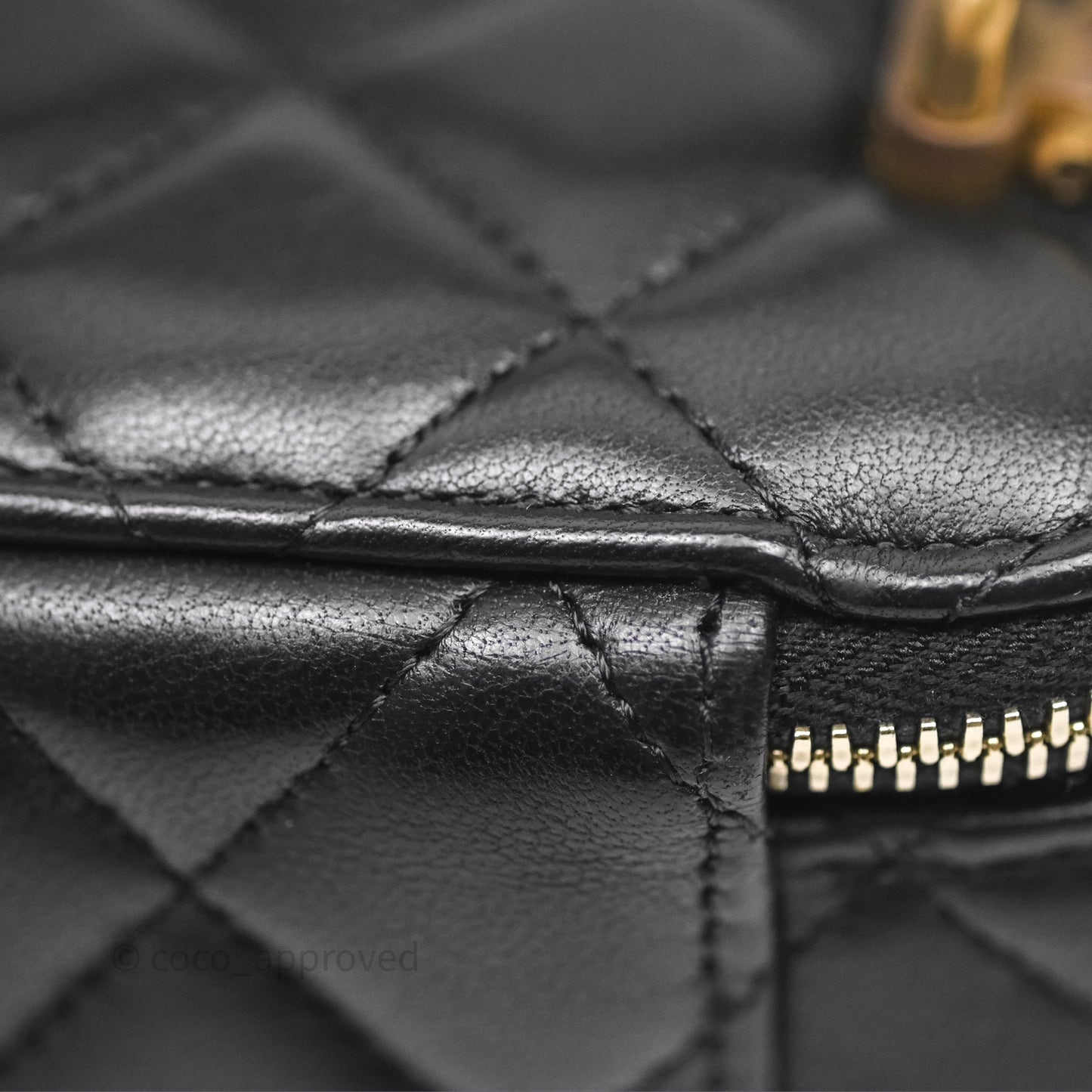 Chanel Mini Metal Top Handle Vanity With Chain Black Lambskin Aged Gold Hardware