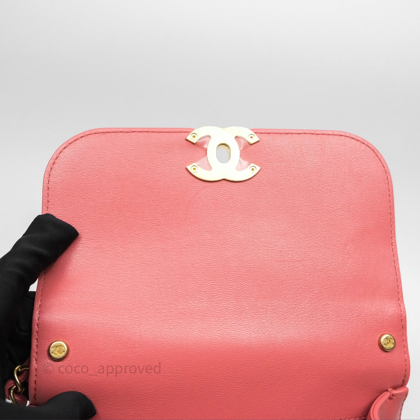 Chanel Quilted Small Chain Infinity Handle Bag Pink Lambskin Aged Gold Hardware