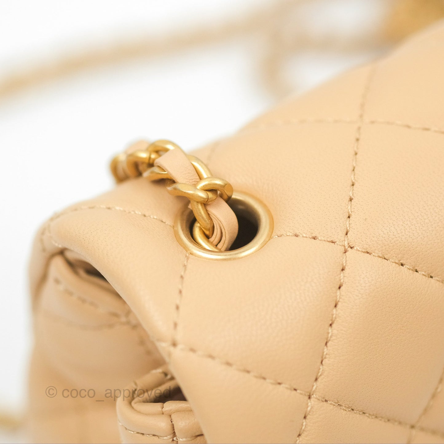 Chanel Pearl Crush Mini Rectangular Beige Lambskin Aged Gold Hardware
