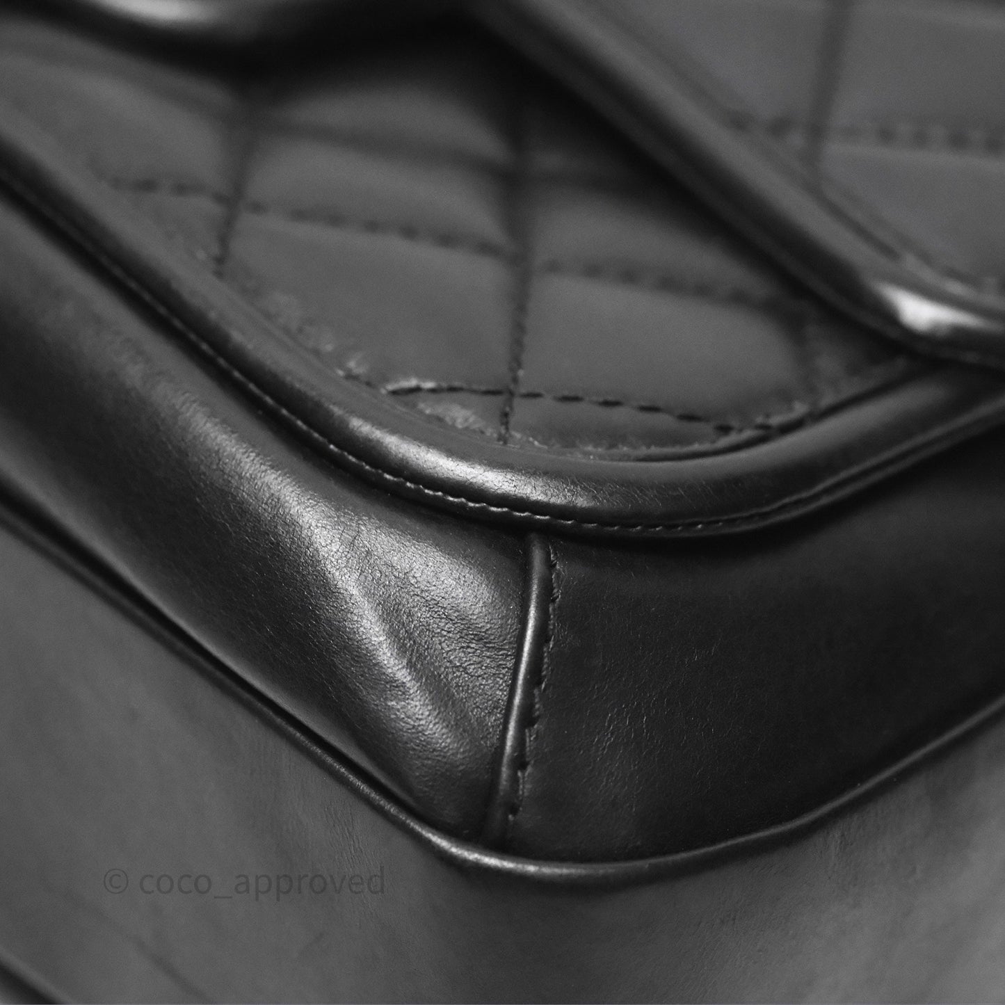 Chanel Quilted Large Prestige Top Handle Flap Calfskin Black Ruthenium Hardware