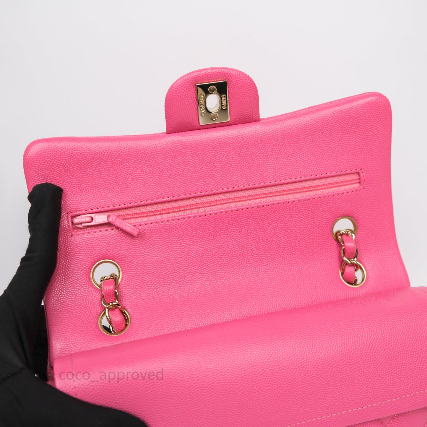Chanel Small Classic Flap Quilted Hot Pink Caviar Gold Hardware