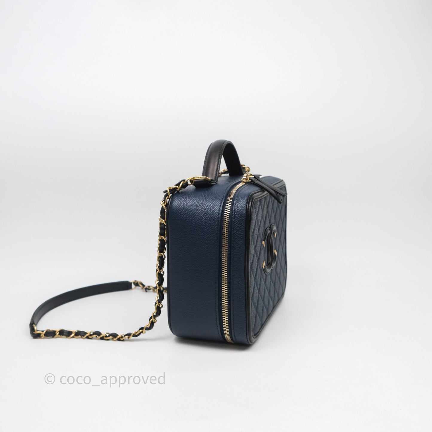 Chanel Quilted Large CC Filigree Vanity Case Navy Black Caviar