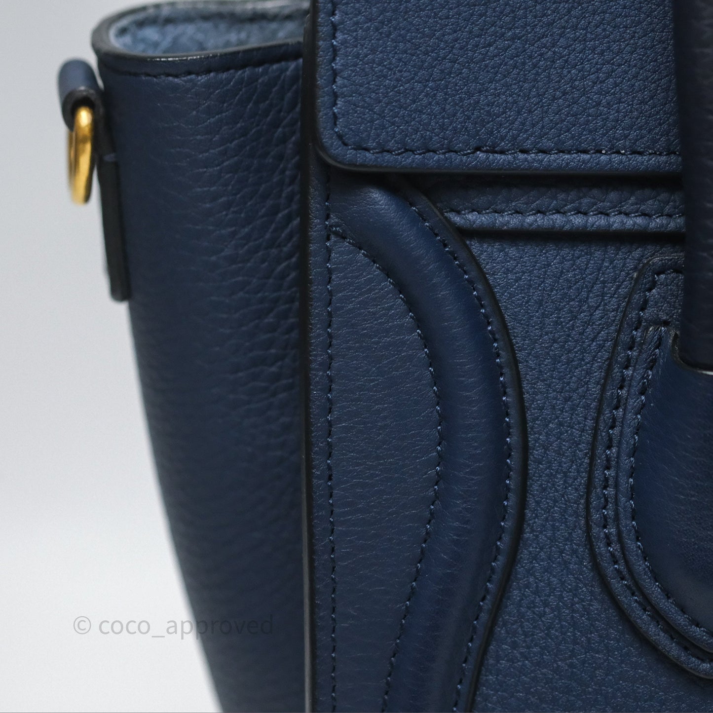 Celine Nano Luggage Handbag Navy Grained Calfskin Gold Hardware
