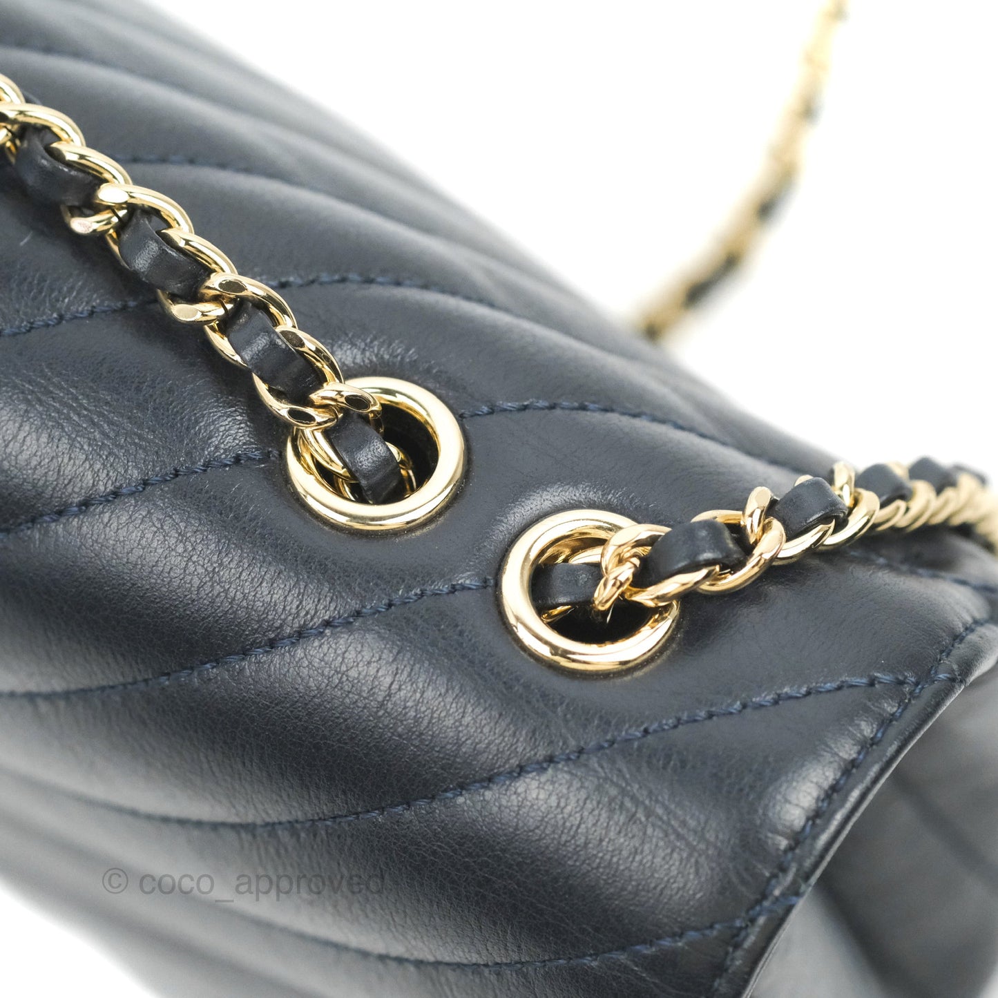 Chanel Medium Statement Chevron Flap Bag Navy Calfskin Gold Hardware
