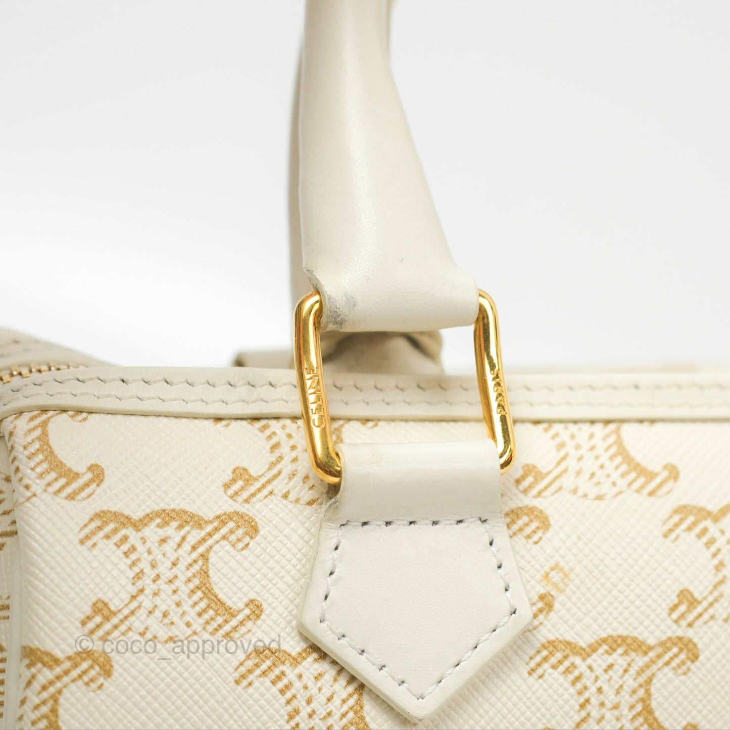 Celine Small Triomphe Canvas Boston Bag White Calfskin
