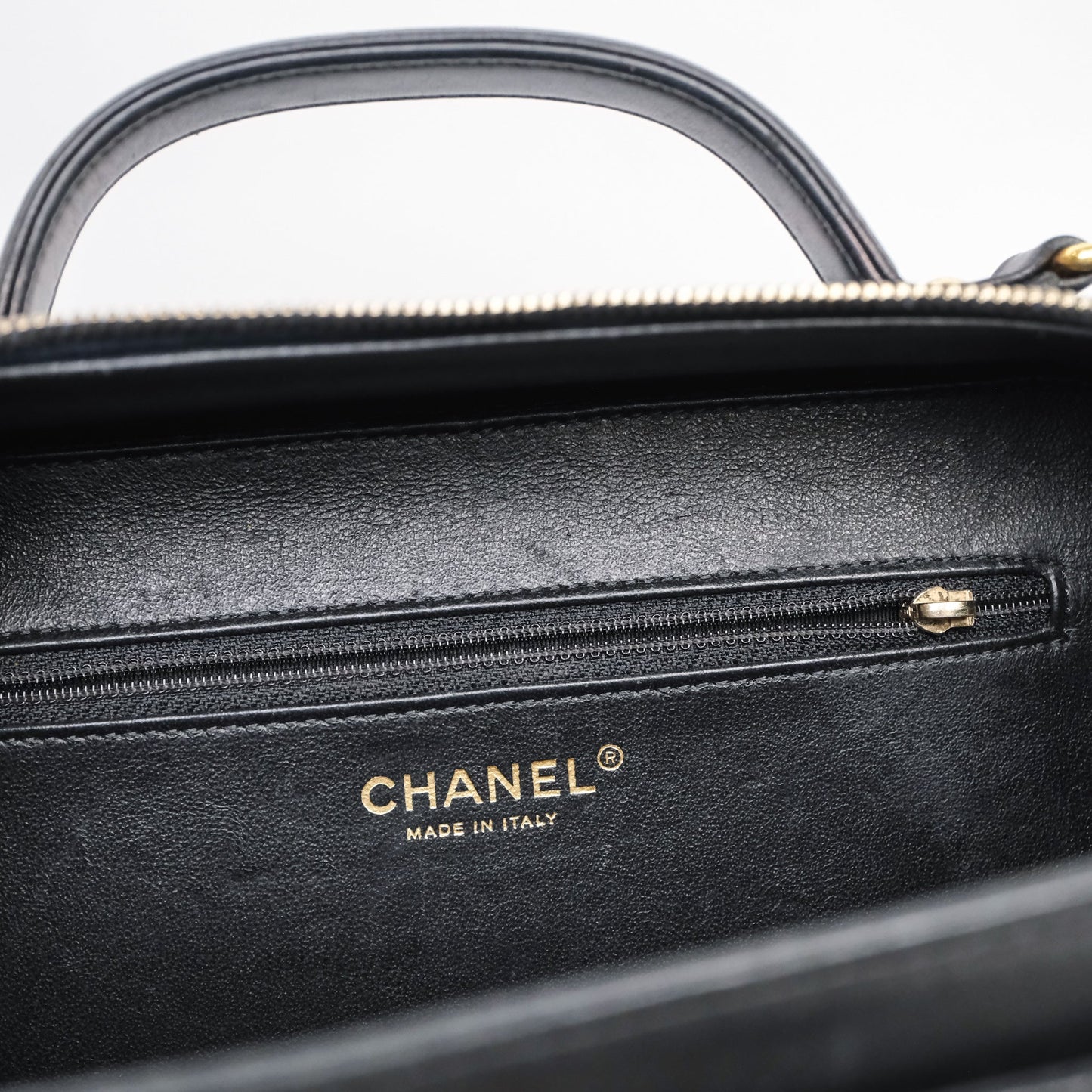 Chanel Quilted Large CC Filigree Vanity Case Navy Black Caviar Aged Gold Hardware