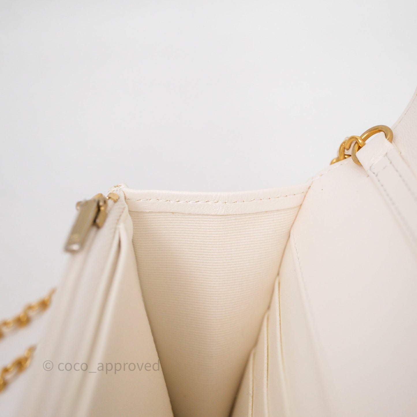 Chanel Coco Heart Chain WOC Ivory White Lambskin Aged Gold Hardware 22K