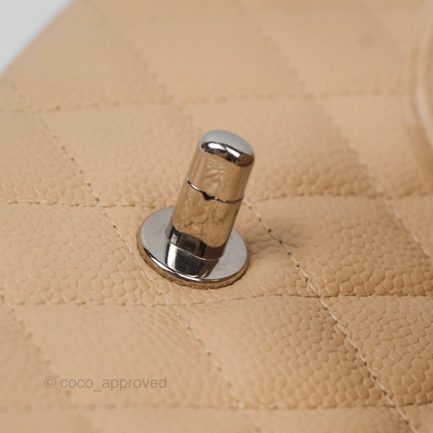 Chanel Quilted East West Flap Beige Caviar Silver Hardware