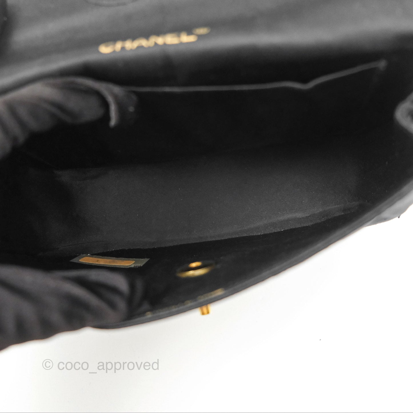 Chanel Vintage Half Moon Tassel Flap Black Satin 24K Gold Hardware