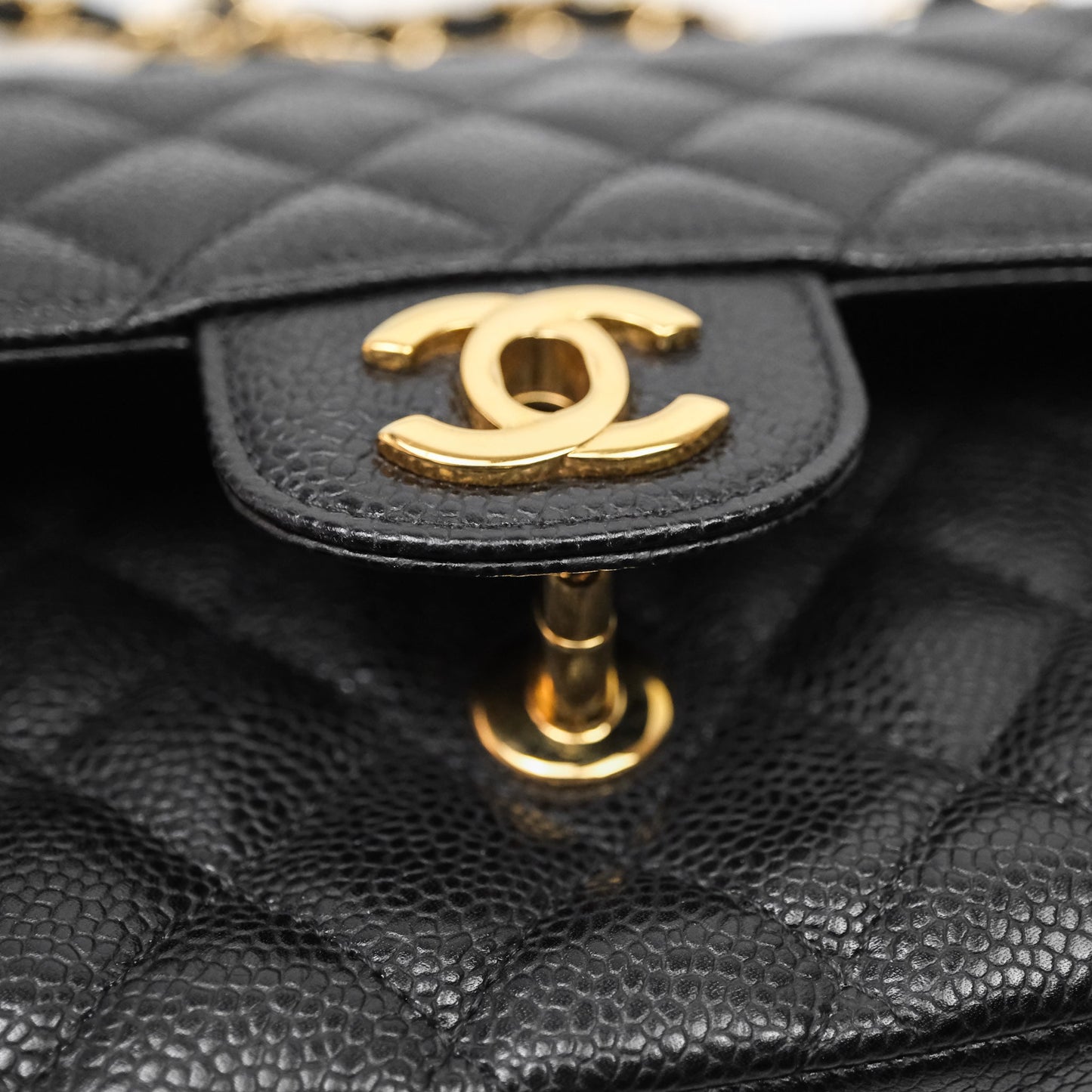 Chanel Classic M/L Medium Flap Quilted Black Caviar Gold Hardware