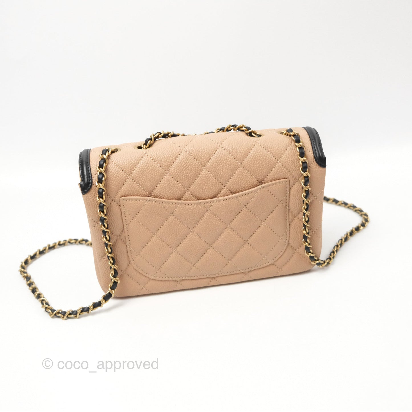 Chanel Quilted Small CC Filigree Flap Beige Black Caviar
