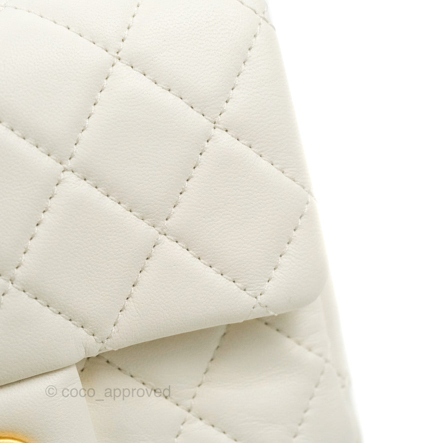Chanel Mini Square Pearl Crush Quilted White Lambskin Aged Gold Hardware