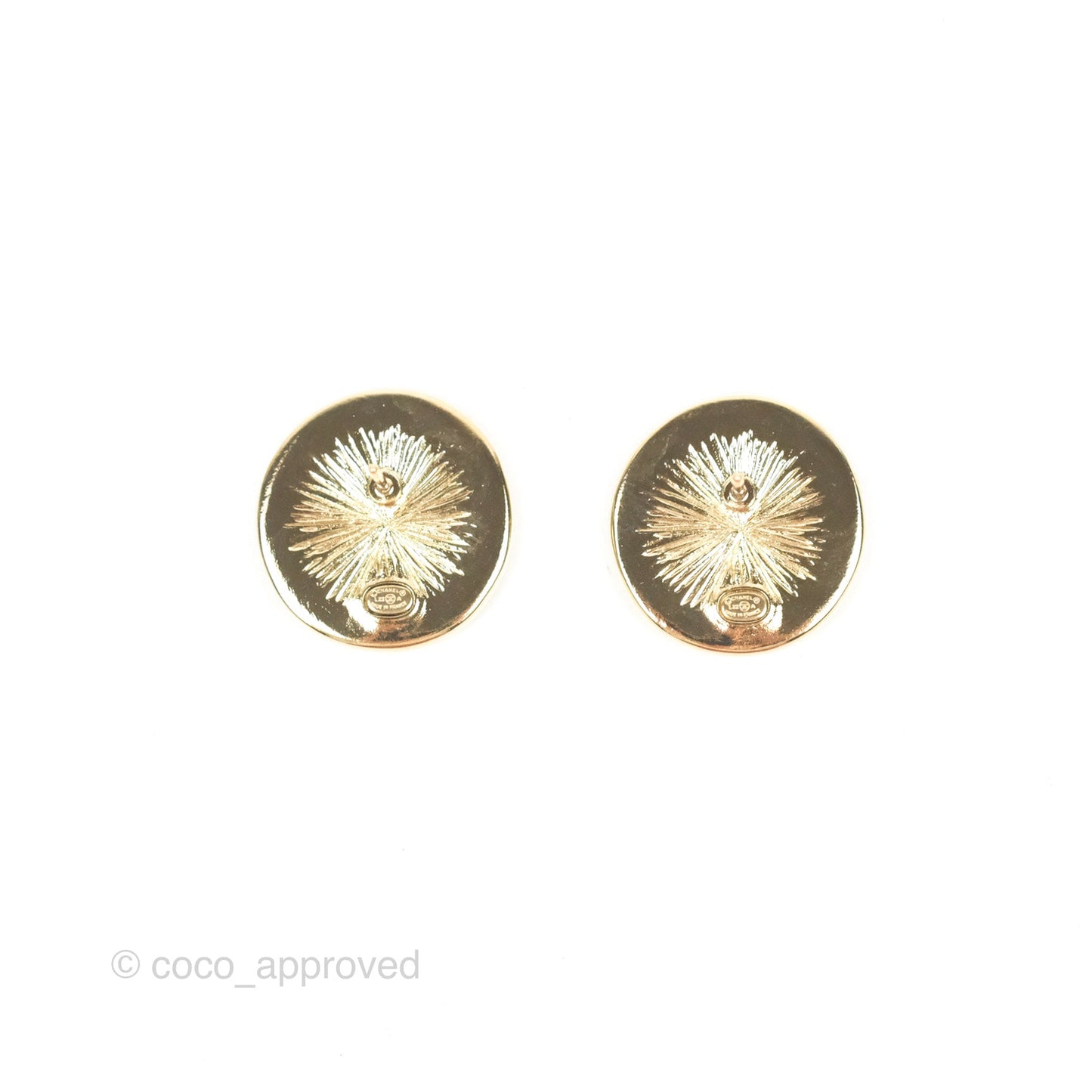 Chanel Round CC Black Earrings Gold Tone 22A