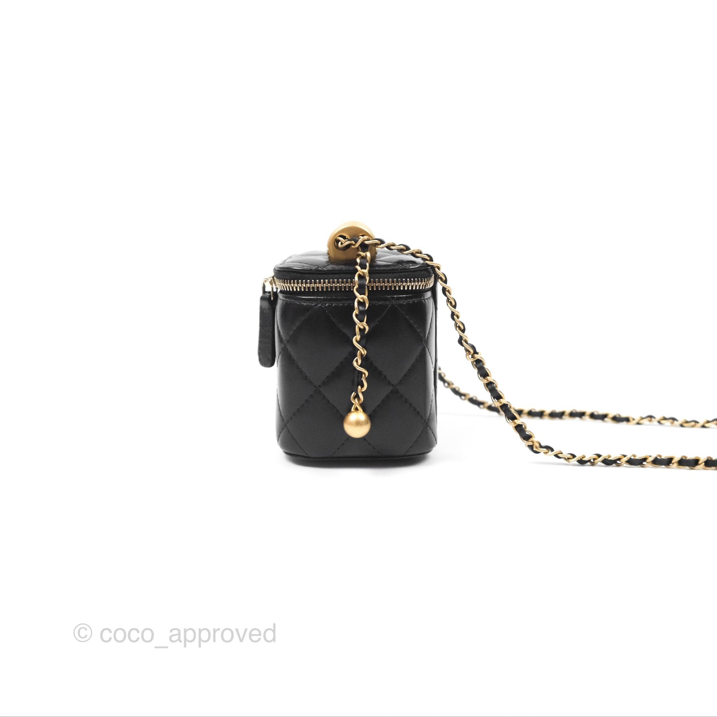 Chanel Quilted Mini Perfect Fit Vanity With Chain Black Calfskin Aged Gold Hardware 21A