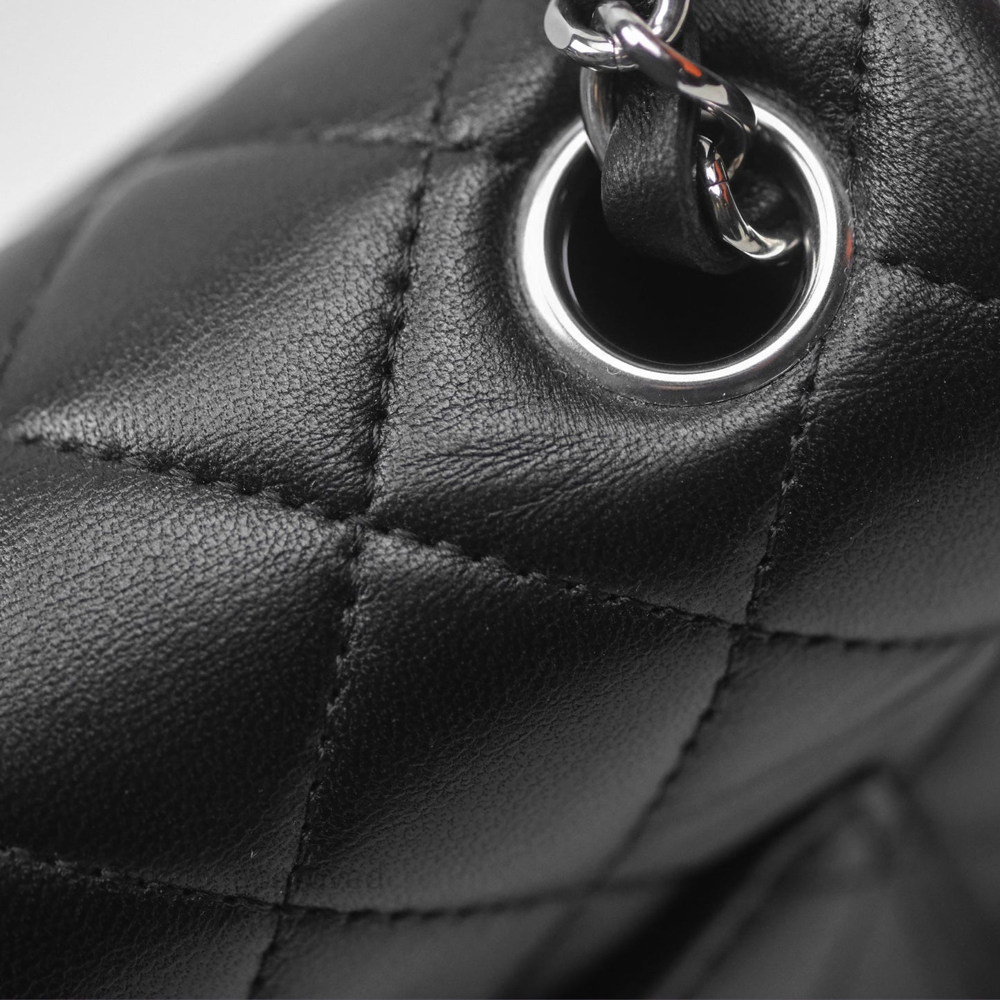 Chanel Quilted Mini Rectangular Flap Black Lambskin Silver Hardware