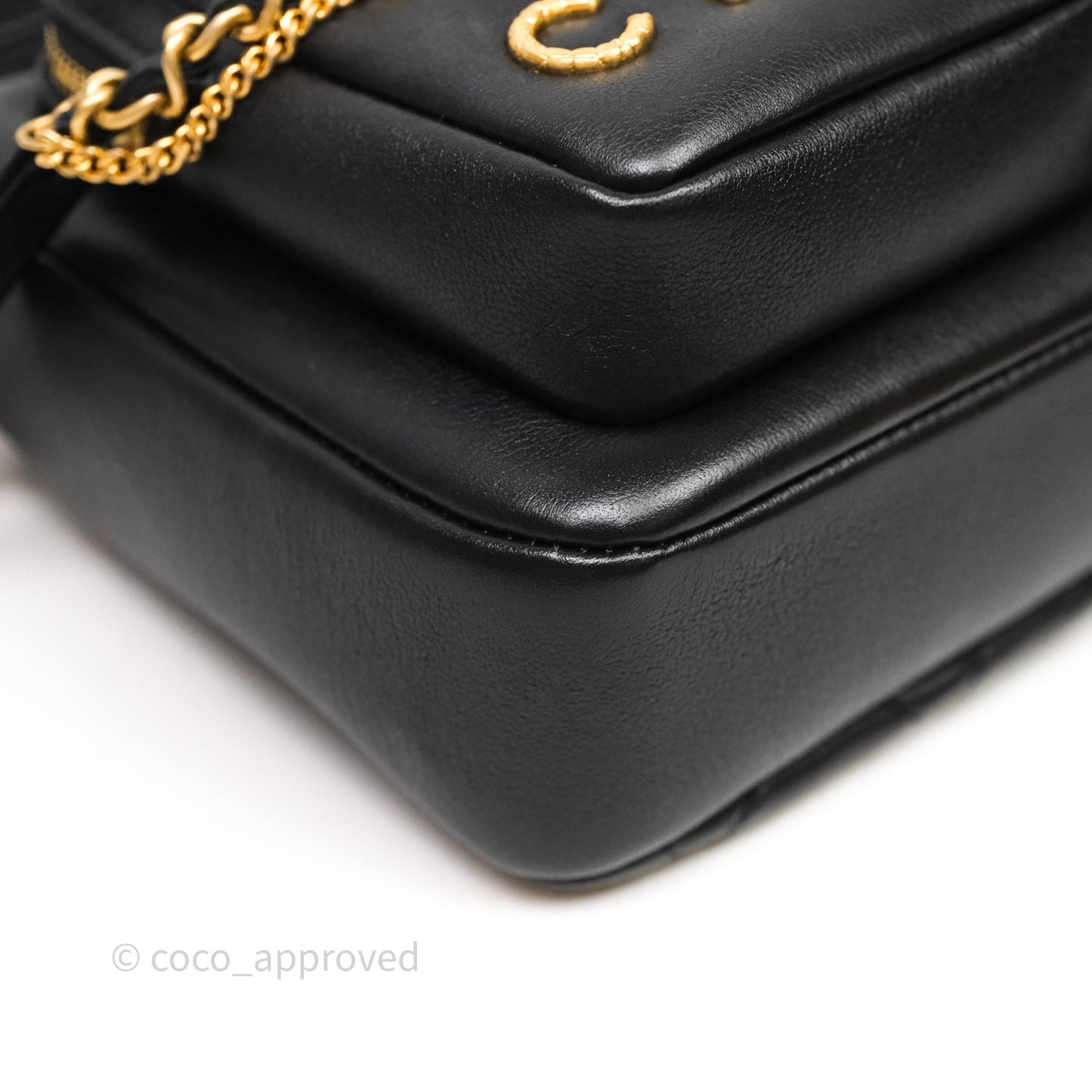 Chanel Small Camera Case Quilted Black Calfskin Aged Gold Hardware 22C