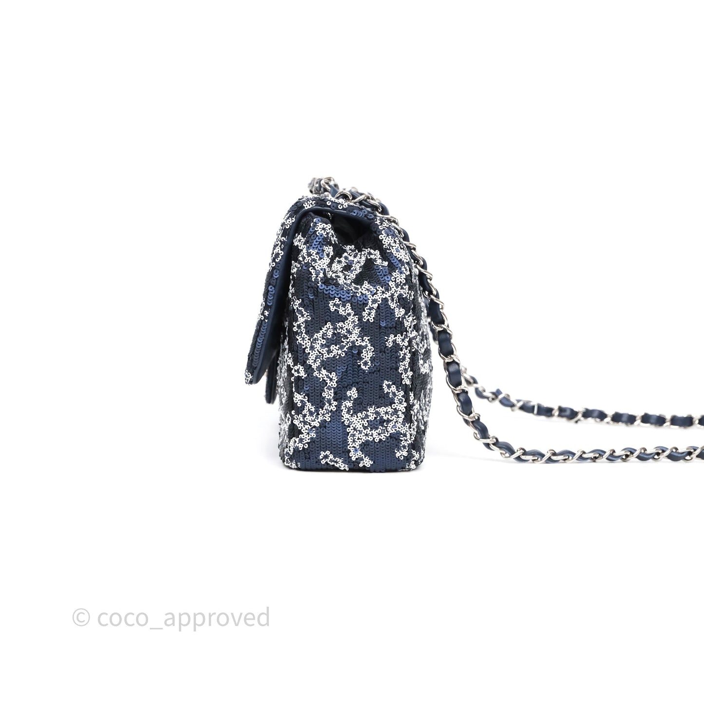 Chanel Medium CC Sequins Flap Bag White/ Navy Silver Hardware 19P