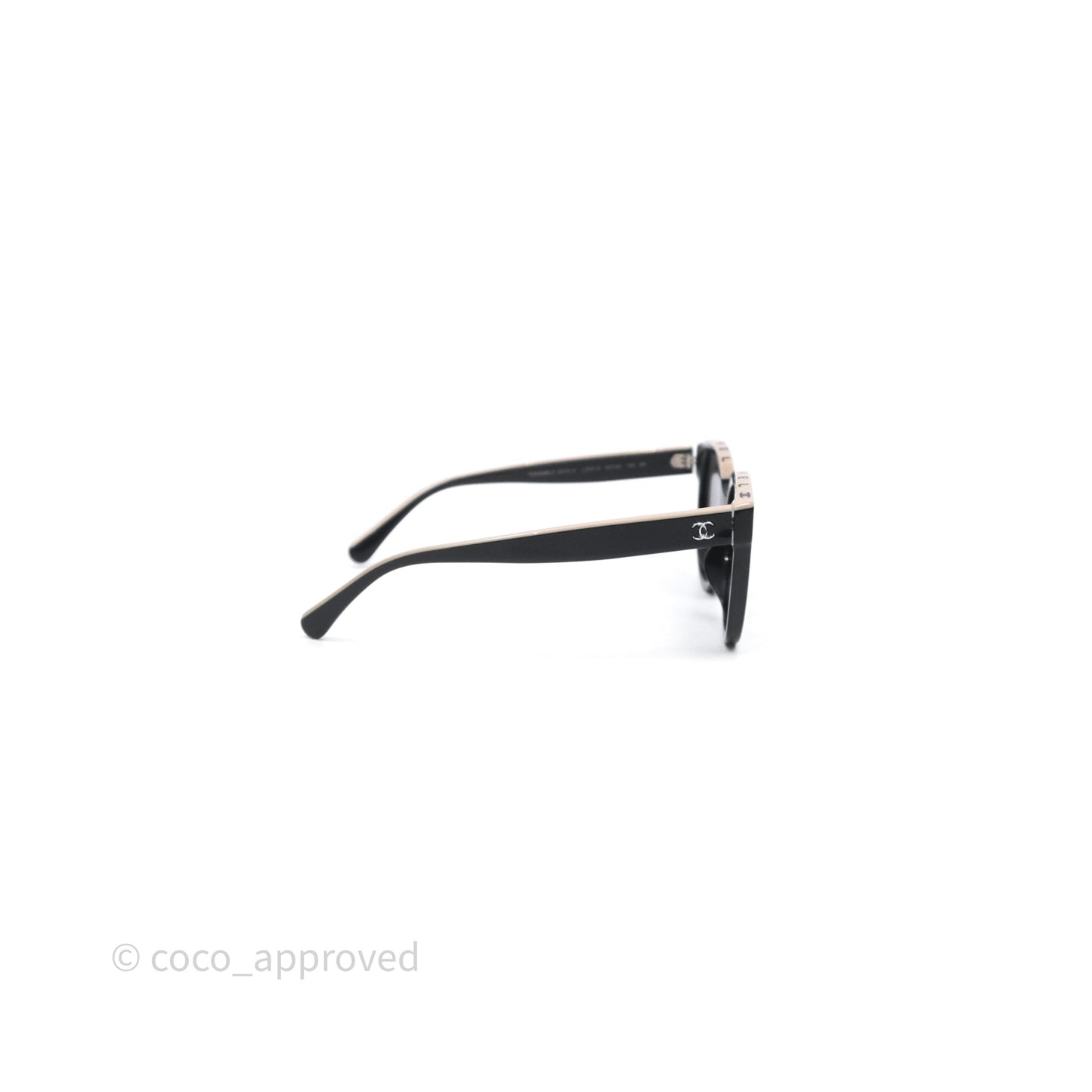 Chanel Logo Butterfly Sunglasses Black Beige Acetate