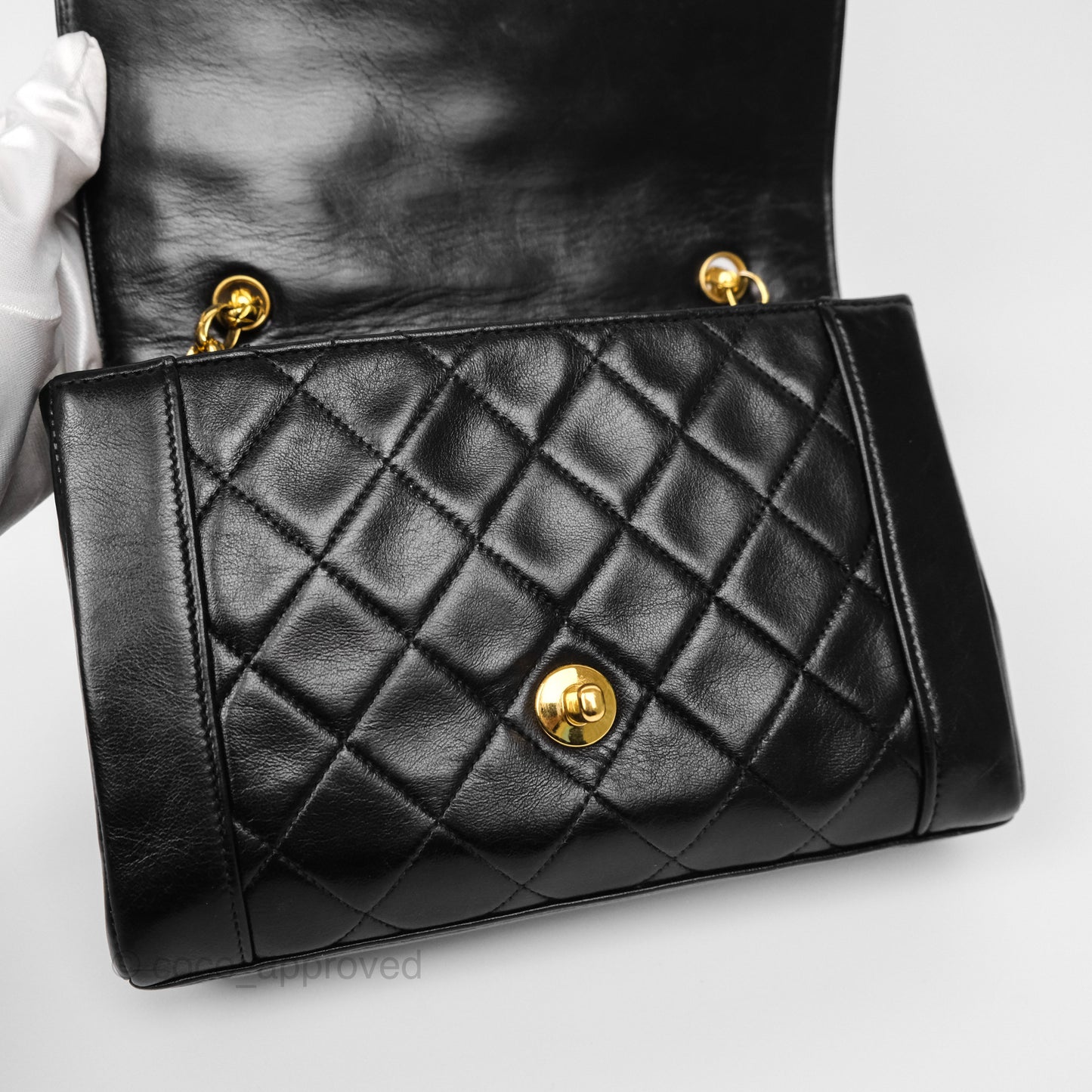 Chanel Vintage Small Diana Flap Black Lambskin 24K Gold Hardware