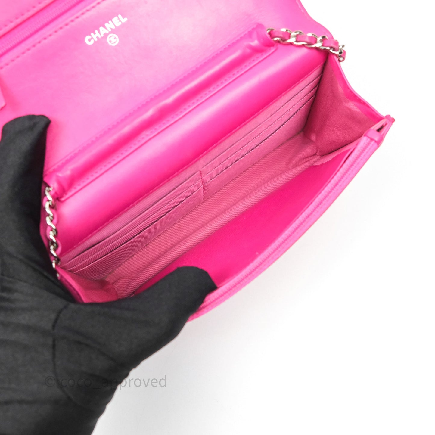 Chanel Quilted Wallet on Chain WOC Pink Lambskin Silver Hardware