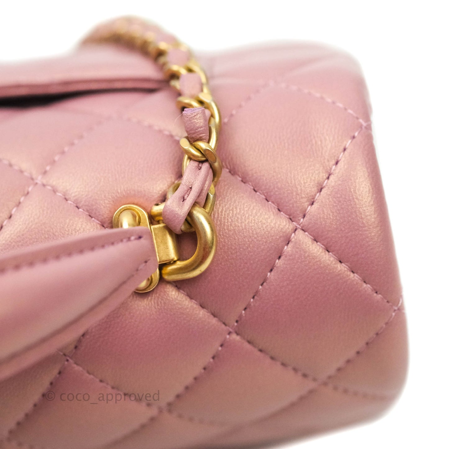 Chanel Top Handle Mini Rectangular Flap Bag Iridescent Dark Pink Lambskin Aged Gold Hardware