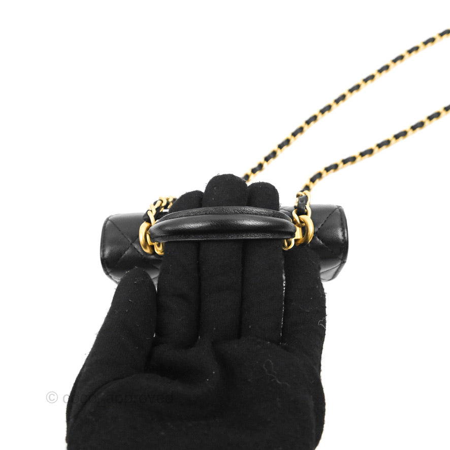 Chanel Mini Handle Flap Coin Purse With Chain Black Lambskin Gold Hardware