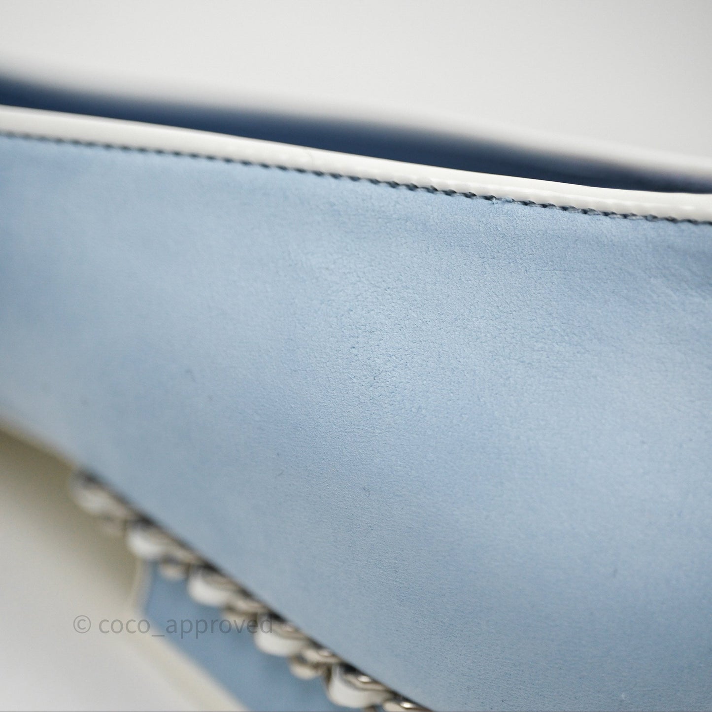 Chanel White Toe Pointed Light Blue Ballerinas With Chain Size 37