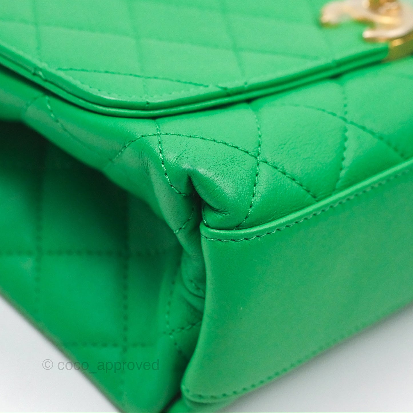 Chanel CC Quilted Flap Bag With Top Handle Green Calfskin Gold Hardware