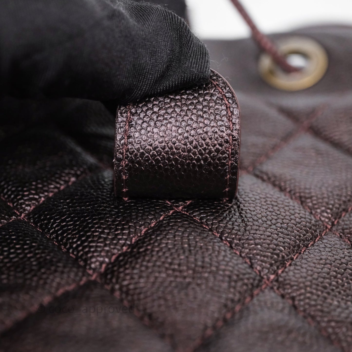 Chanel Quilted Filigree Backpack Iridescent Burgundy Caviar Aged Gold Hardware